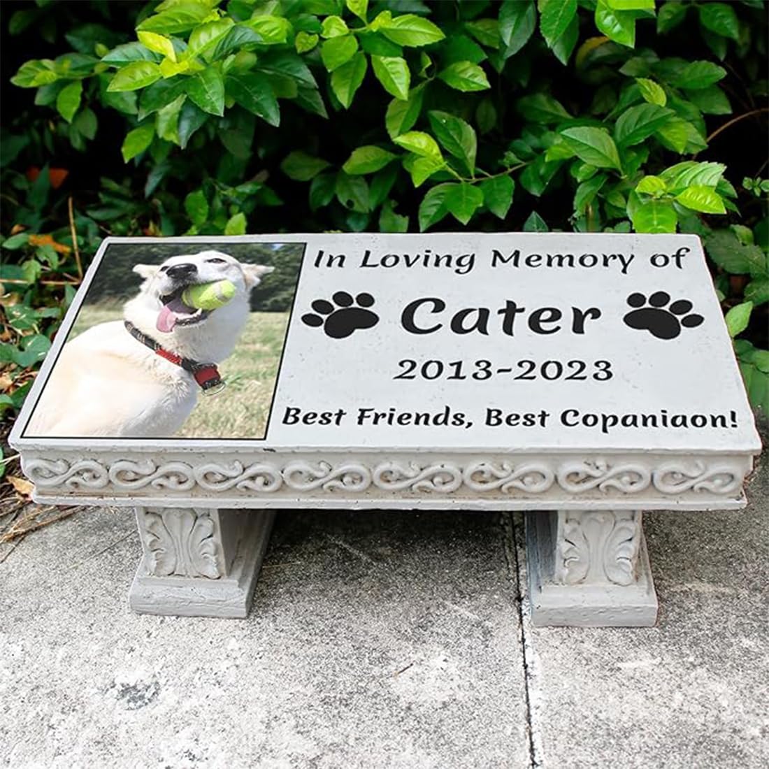 JHB Personalized Bench Pet Memorial Garden Stone Plaque with Colorful Photo, Dog Grave Marker Dog Tombstone Cat Headstone for Graves Loss of Pet Gift Cemetery Garden Plaque (B)