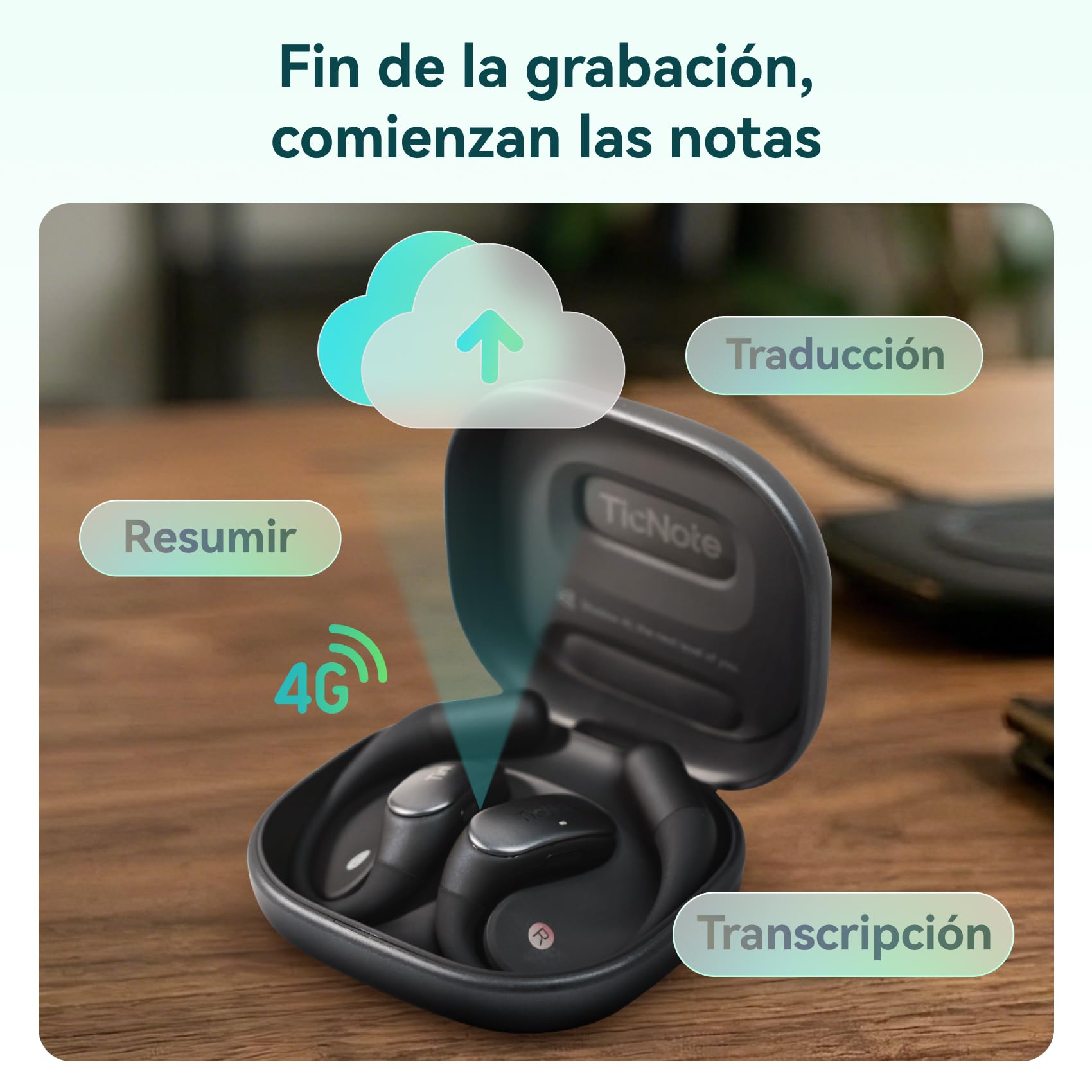 TicNote Pods Grabadora de Voz portátil, 4G Integrado, sin Necesidad de teléfono: Dispositivo de grabación Activado por Voz con transcripción automática y Notas de reuniones
