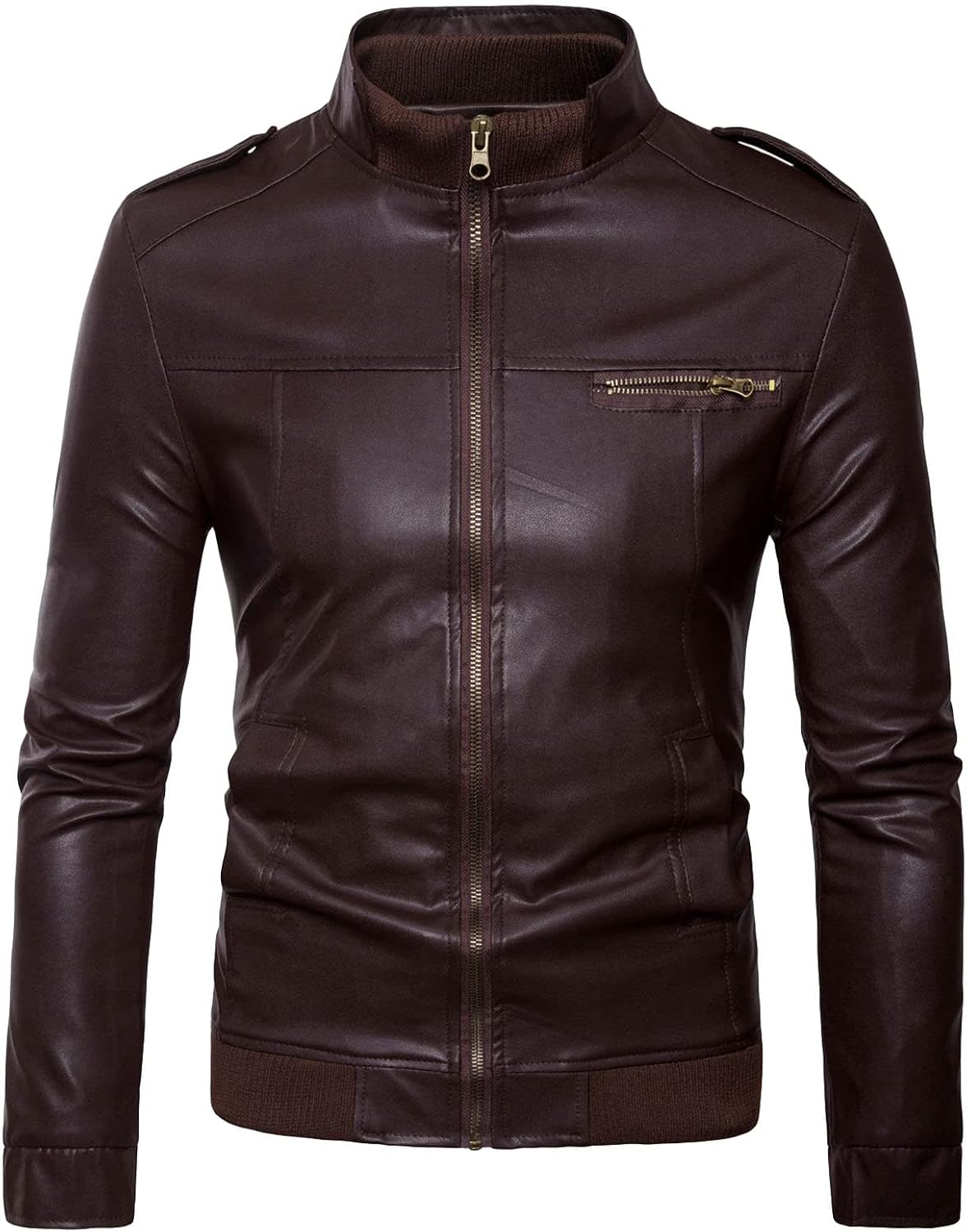 JEsilunmaMY Mens Stand Collar Leather Jackets Full Zip Slim Fit Casual Bomber Jacket Fall Winter Motorcycle Biker Outwear