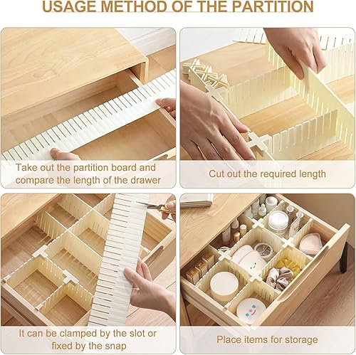 Miniatura 4 de 4 separadores de cajones de rejilla blanca, separadores ajustables con 2 cierres para calcetines, ropa interior, maquillaje, oficina y