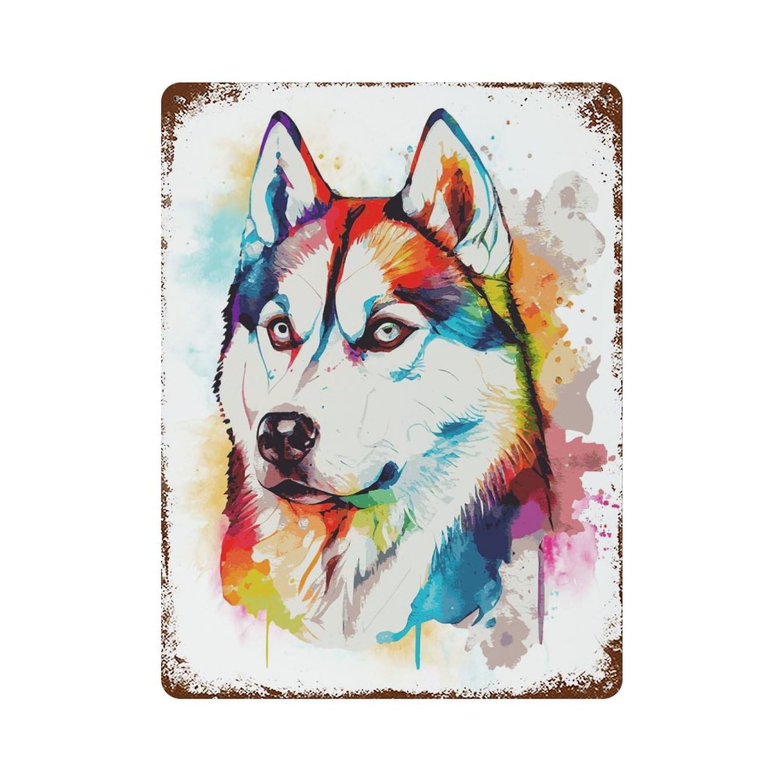 Decorative Tin Sign Watercolor Siberian Husky 15.7"x11.8", Vintage Wall Decor for Pub, Kitchen And Man Cave Decor
