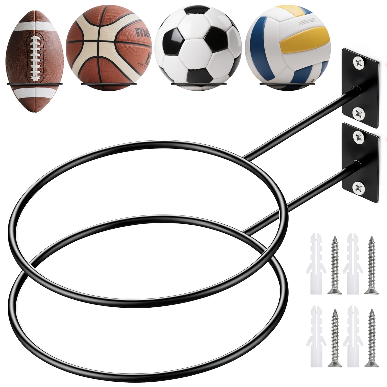 Soporte de pared para pelotas de baloncesto, voleibol, fútbol y rugby con tornillos