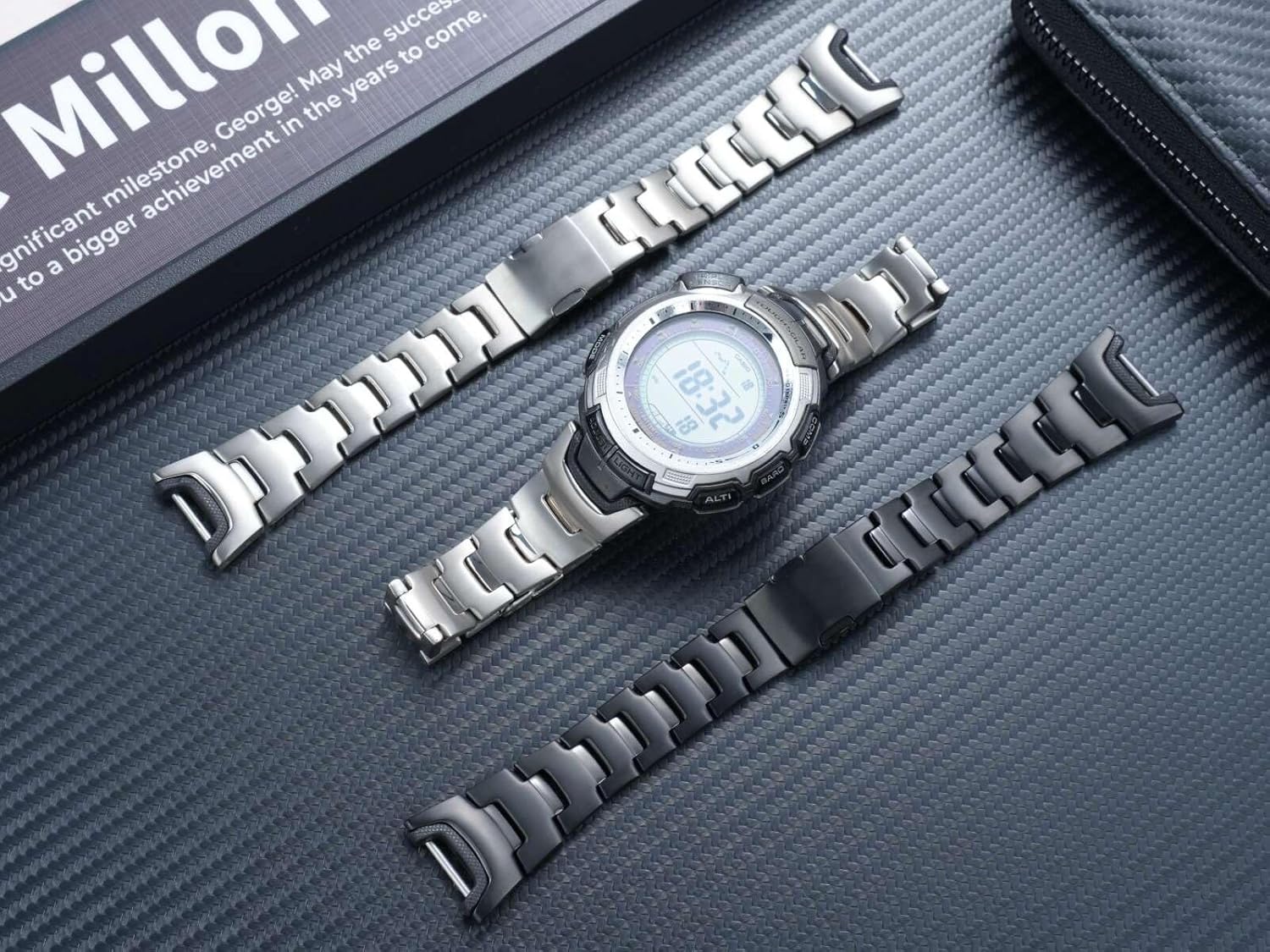 Compatible with Casio PRG-110T/Y, PRW-1300Y Series Strap, Modified Titanium Alloy Dedicated Notched Strap