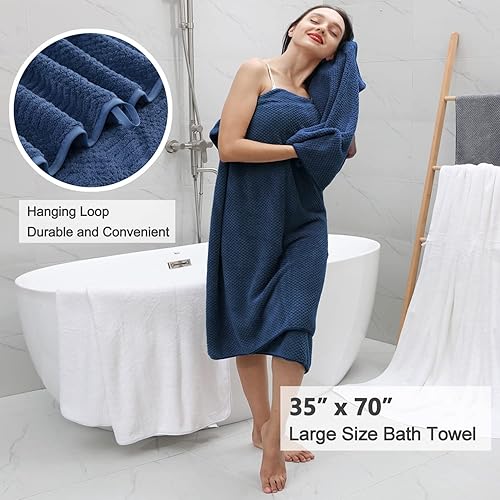 Miniatura 4 de Juego de 8 toallas de baño de gran tamaño azul marino, 2 toallas de baño extragrandes, 2 toallas de mano, 4 toallas pequeñas, 600GSM, suaves,
