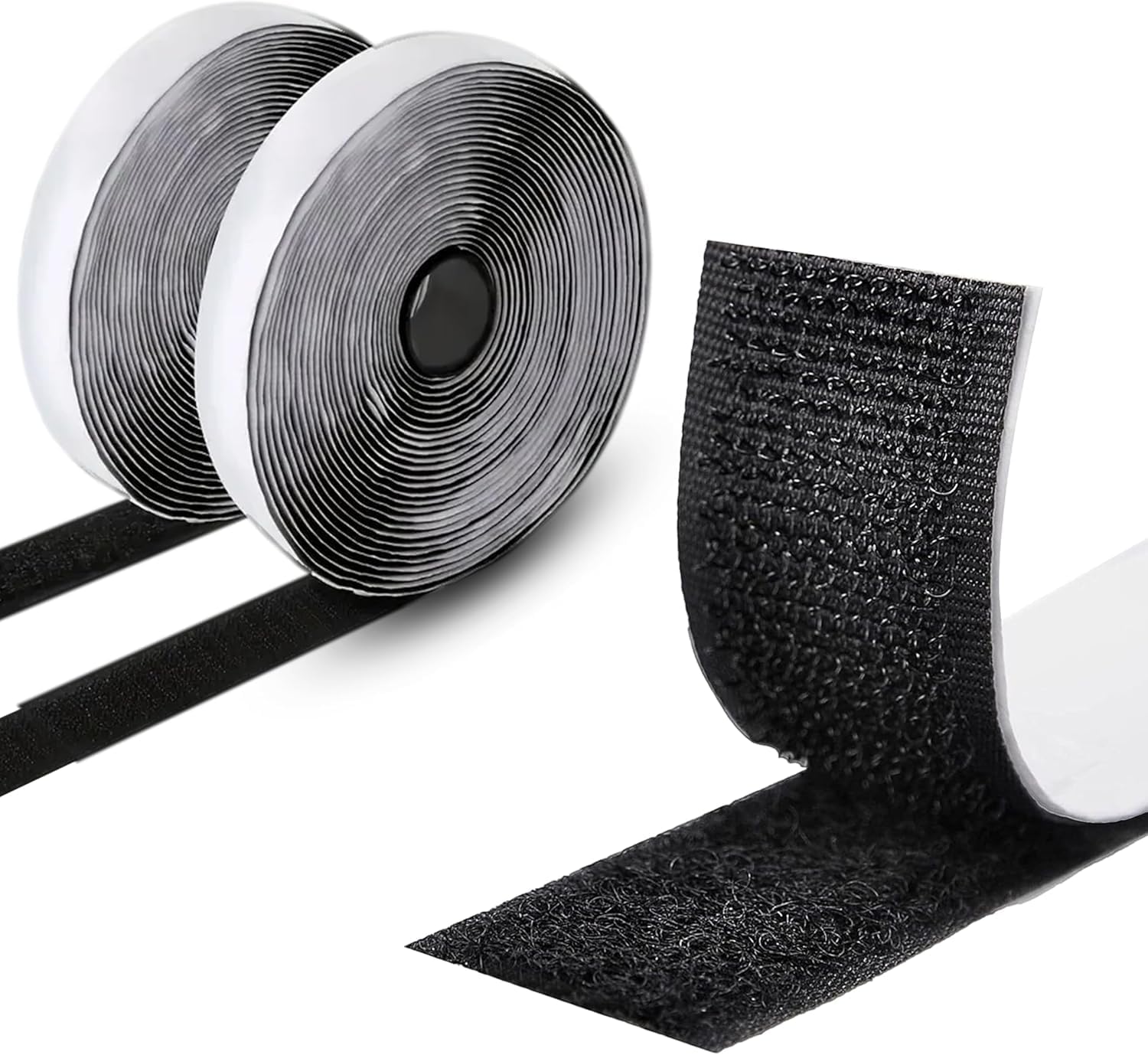 Hook and Loop Tape Self Adhesive, Extra Strong, 1 m Sticky Back Fastening Tape, 20 mm Wide, Double-Sided Strip Tape (Black)
