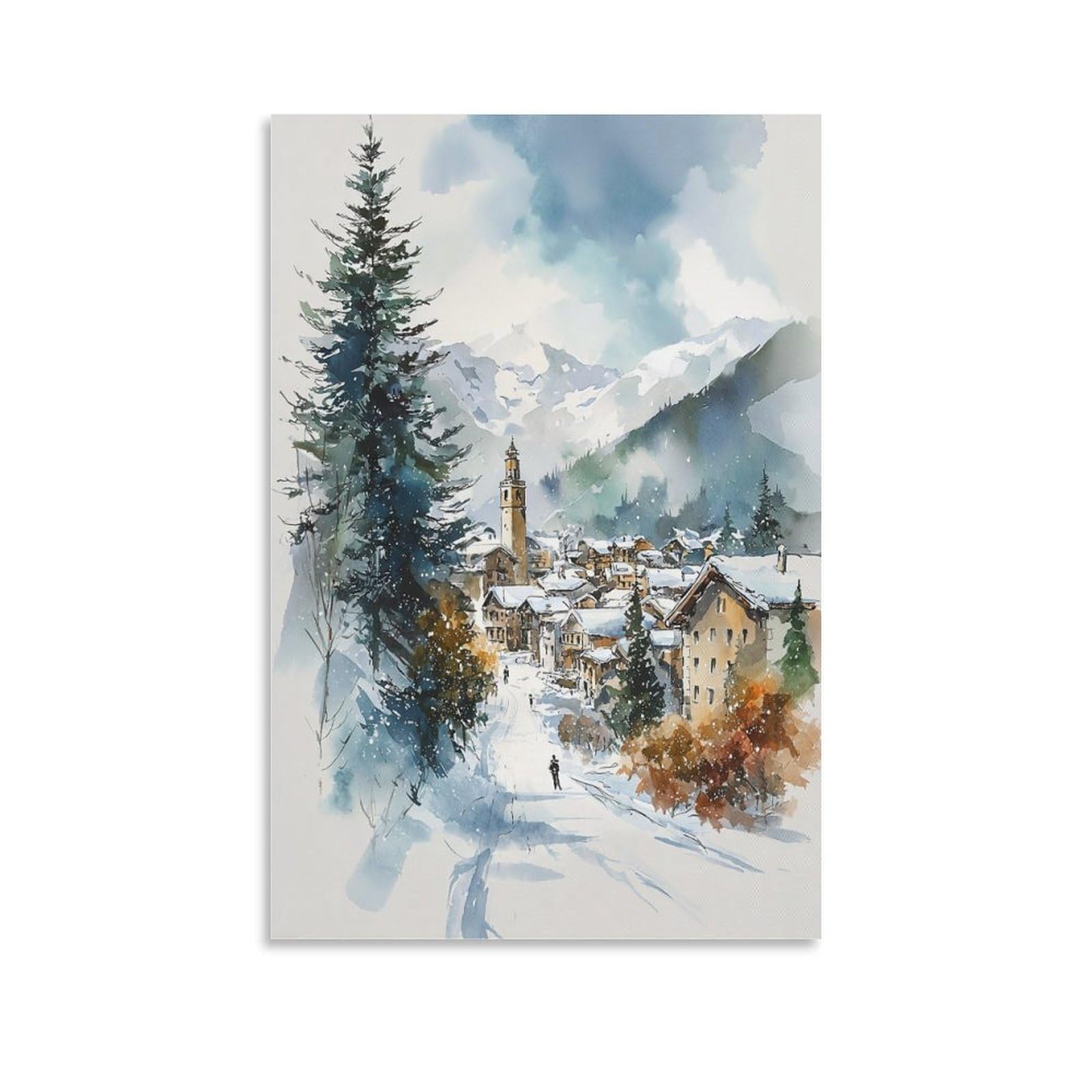 CNAHEIZ Whistler Ski Watercolor Painting 20x30inch(50x75cm) Vintage Travel Poster Watercolor Canvas Art