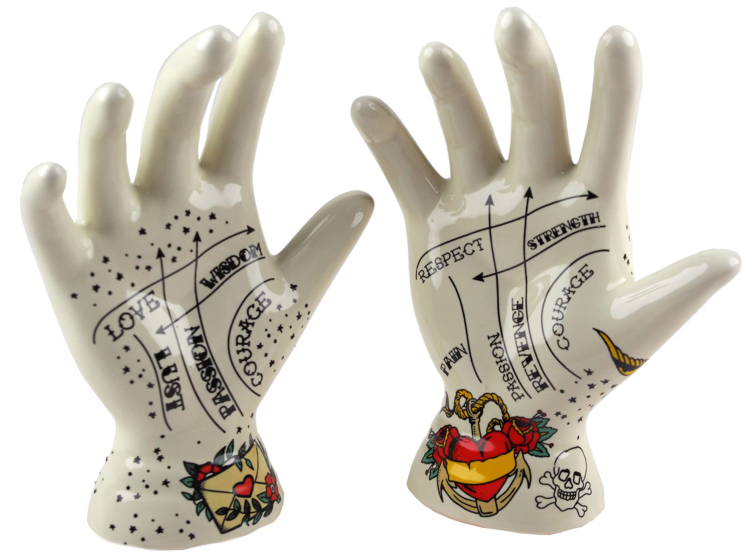 Set di 2 ornamenti decorativi a mano per tatuaggi di chiromanzia - Love Hate Design