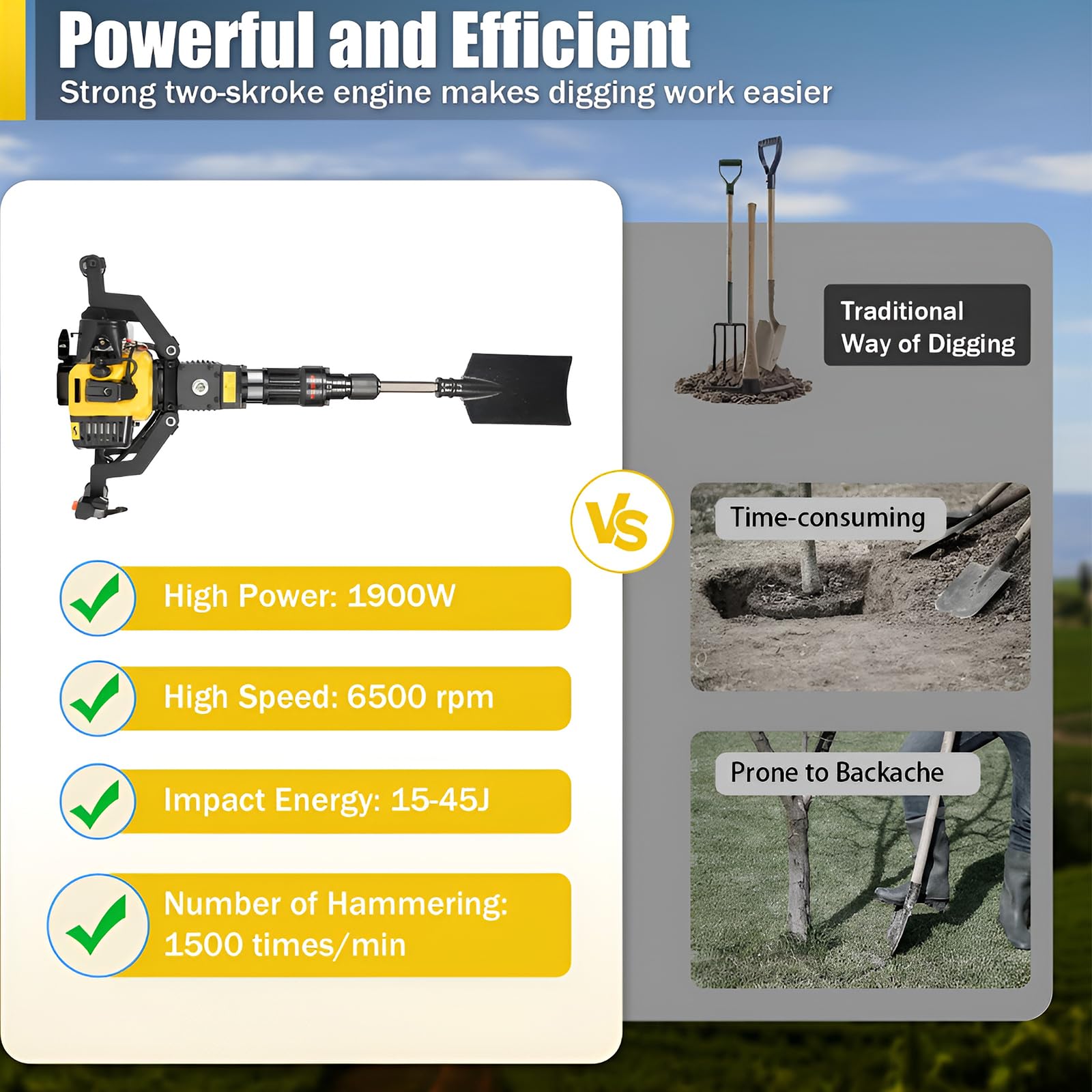 Pflanzschaufel Bohrmaschine, Handheld Gartenbagger für Bäume und Pflanzen, effizientes Bodengrabwerkzeug für Haus und Bauernhof