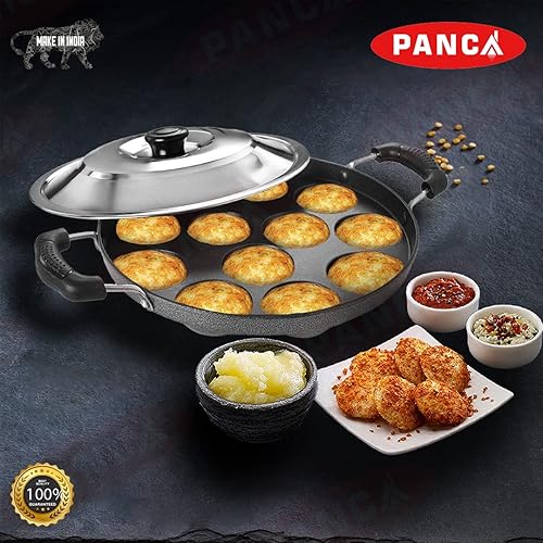 Miniatura 2 de 12 cavidades Appam Maker antiadherente con tapa, bandeja de aluminio, espátula, fregador, máquina de aplicación, bandeja para manzanas, Appe Tawa