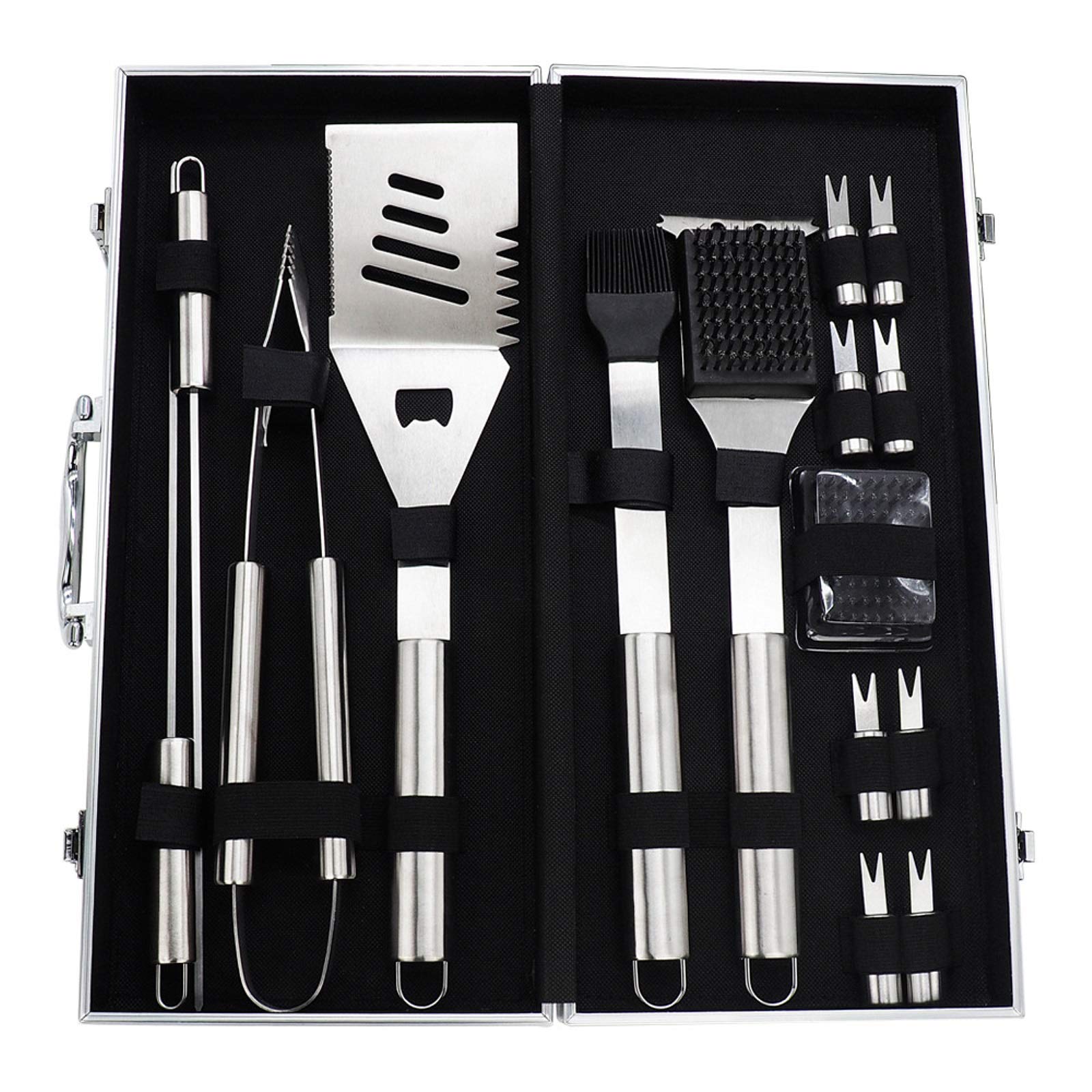 PanduoBBQ Grill Tools Kit 16pcs BBQ Grill Tools Kit Barbecue Accessories Set With Storage Case Barbecue Accessories Set (Color : Silver, Size : 19pcs)