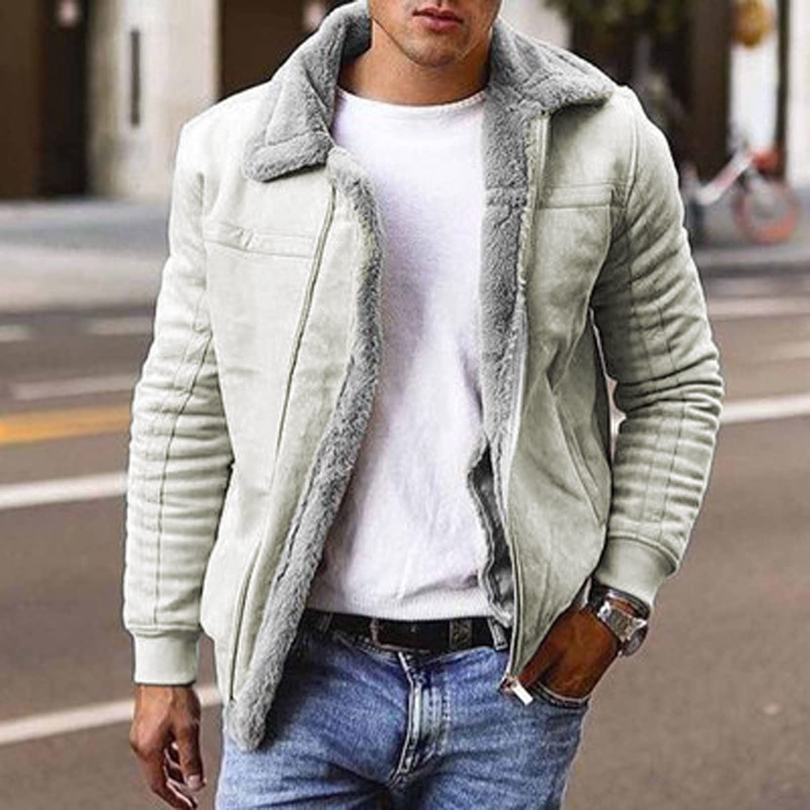 Genérico Sudaderas Con Capucha Para Hombre Sudaderas Con Capucha Para Hombre Sudadera De Tejido Polar Pesado Cremallera Sudadera Polar Cálida De Invierno Peso Medio Cuello Redondo