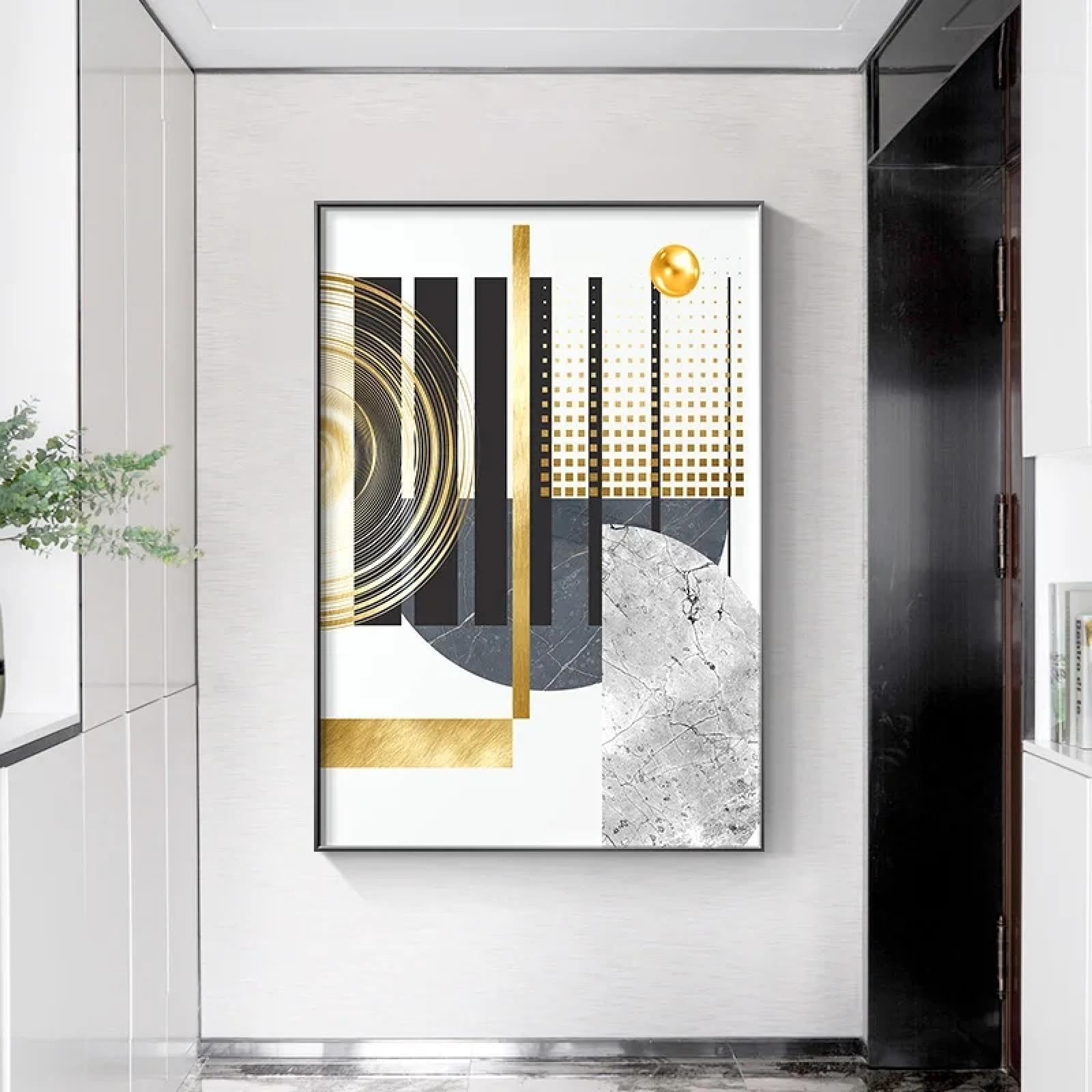 BIEMBI Geometría de mármol abstracta, pinturas impresas en lienzo, carteles de lámina dorada gris, arte de pared enmarcado, cuadros en lienzo, decoración para sala de estar, marco dorado de 30x45cm
