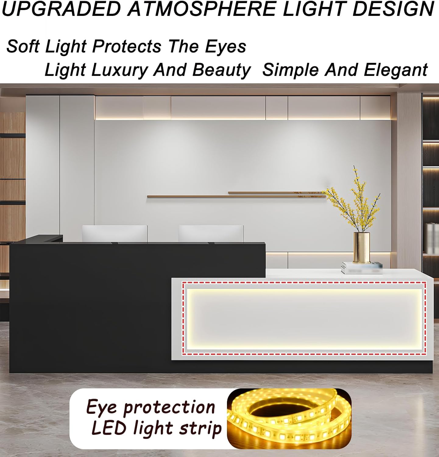 Modern Reception Desk with Storage,Front Desk Reception Counter for Office Lobby,Salon,Retail Store,Checkout Counter & Welcome Area,Sturdy Wood Construction-Easy to Install (A-Right, L 160cm/63in)
