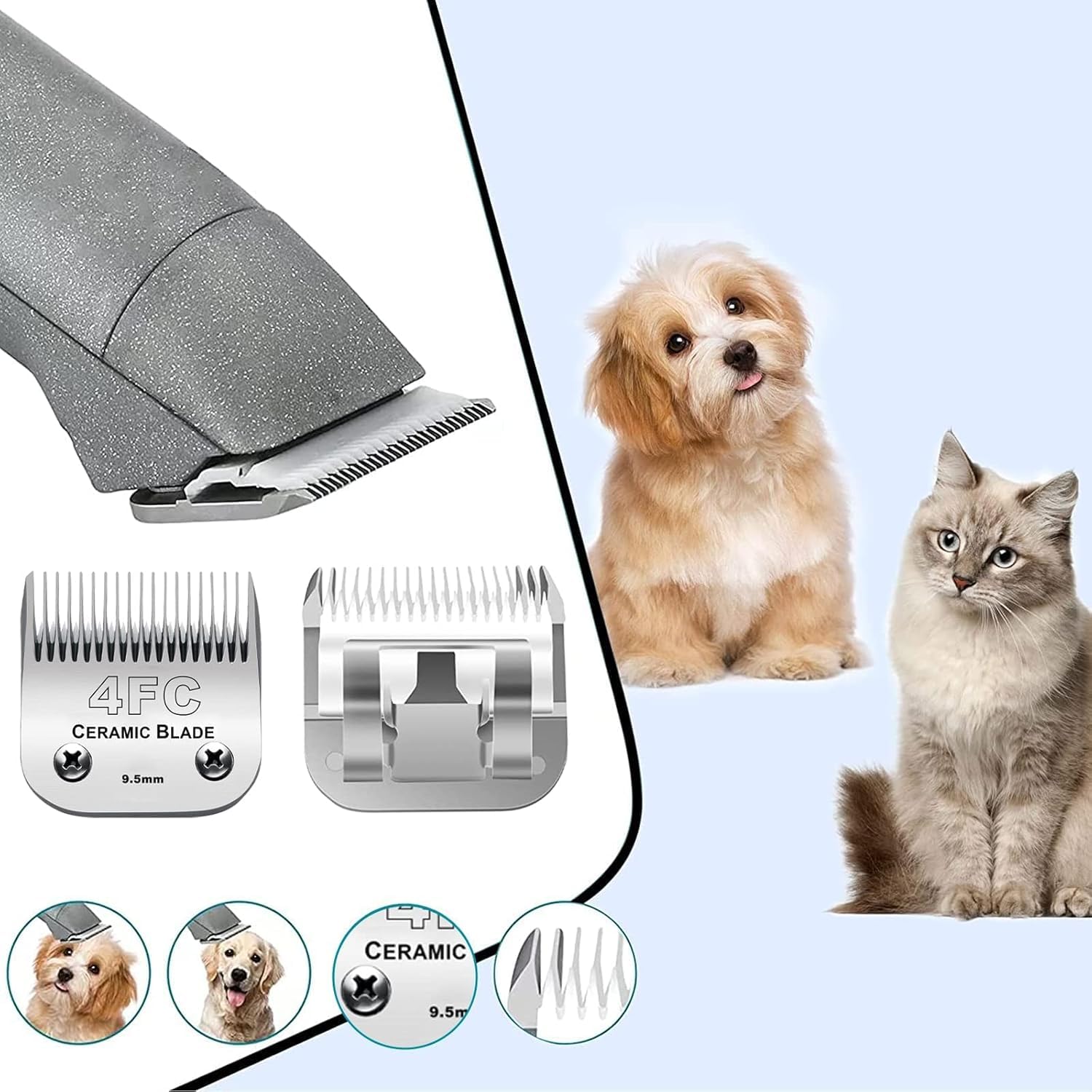 Lames de rechange pour tondeuses pour animaux, adaptées aux modèles Andis, Oster A5, Wahl, Heiniger, Moser Max 50 et autres. Taille 4FC# (9,5 mm), lot de trois