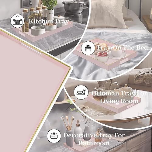 Miniatura 24 de MAONAME Bandeja decorativa, bandeja negra con asas, bandejas de mesa auxiliar, bandejas cuadradas de plástico para otomana, baño, cocina, 13 x 13 x