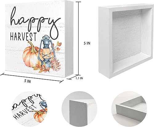 Miniatura 7 de Decoración de otoño para mesa, caja de madera, letrero de feliz cosecha, farol, calabaza, otoño, Acción de Gracias, Halloween, decoración de