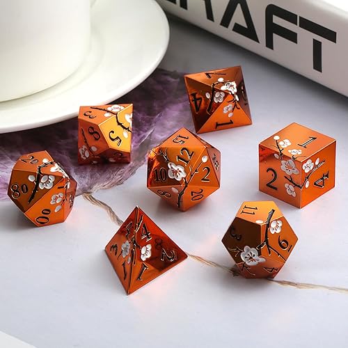 Miniatura 6 de DNDND - Juego de 7 dados de metal naranja D&D, pesados metálicos con estuche de regalo para juego de mesa de Calabozos y Dragones (naranja con