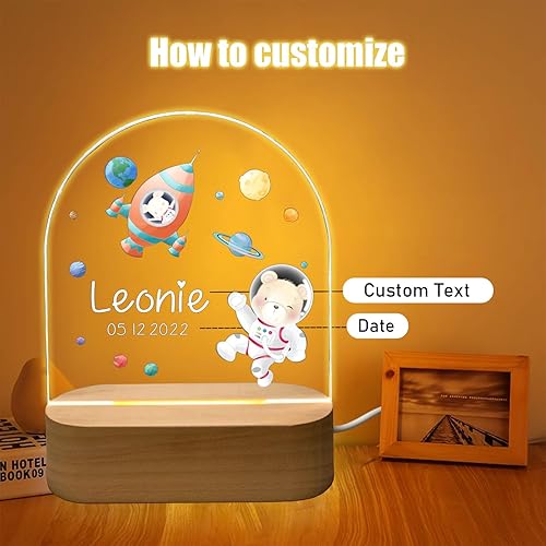 Miniatura 2 de Fallover Luces nocturnas personalizadas con nombre y fecha, regalos únicos de bautizo para bebés niñasbebés, luz nocturna para niños, luz nocturna