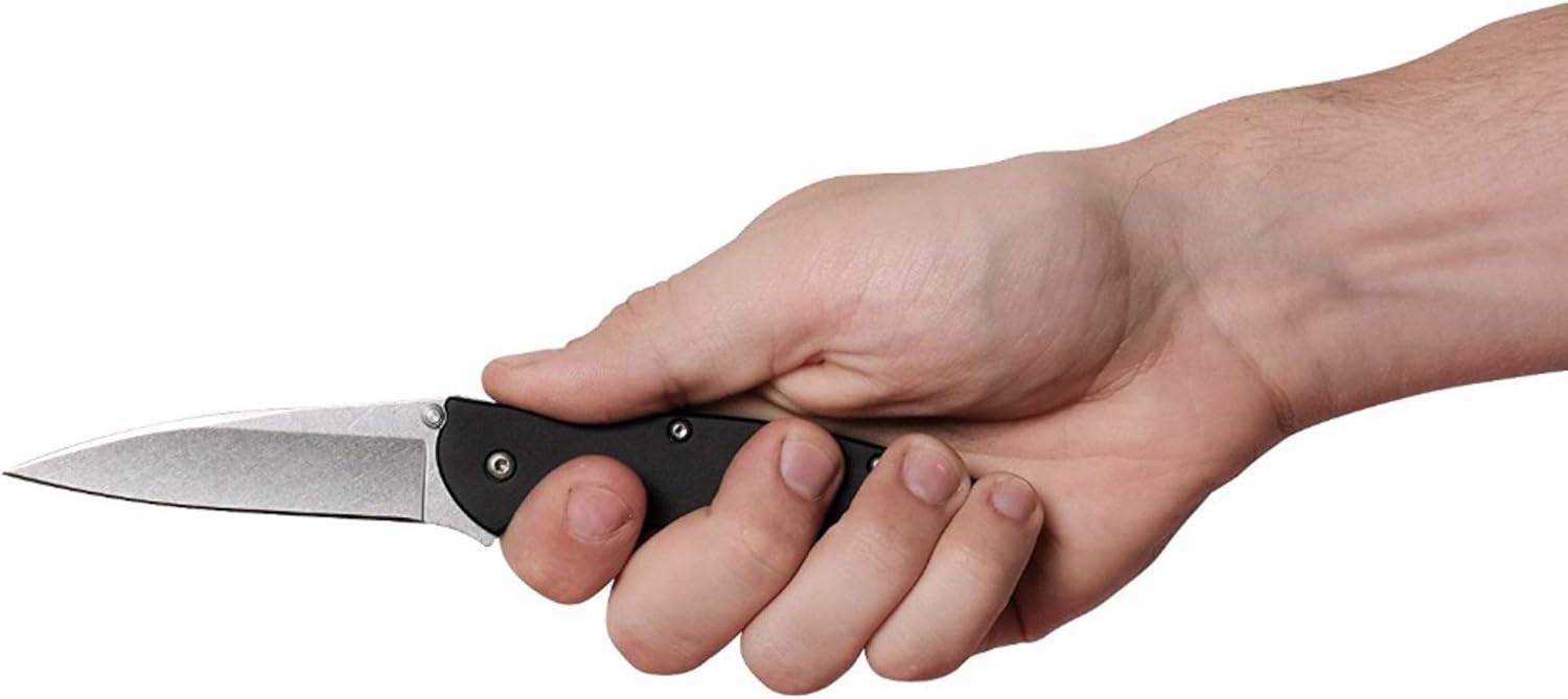 Palmetto Wood Shop Pocket Knife - Laser Engraved Custom Folding Knife Gift for Men, Kershaw Leek Pocket Knife for Camping, Hunting, Fishing, Everyday Carry, 3-inch Stonewashed Sandvik 14C28N Steel Blade, 4-inch Black Handle
