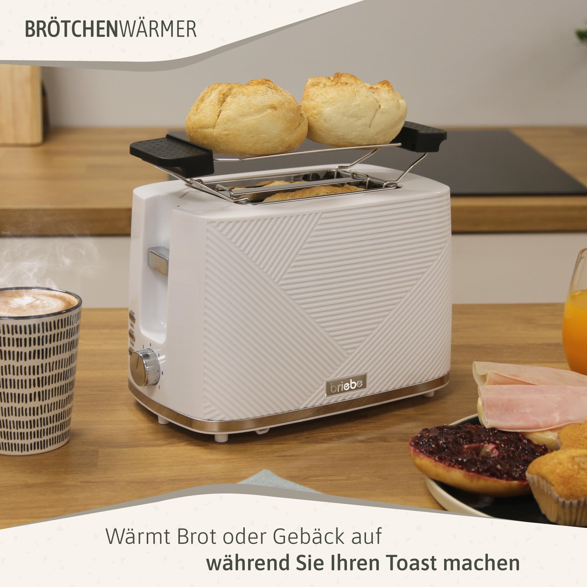briebe Elegance Toaster Set Breiter Schlitz 2 Scheiben 7 Bräunungsstufen Wasserkocher 1,7L Kabellos 2200W BPA Frei Weiß