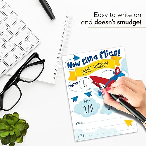 Miniatura 3 de Invitaciones de fiesta de cumpleaños de avión con sobres (paquete de 20) - Invitaciones de fiesta temática de avión para niños, niñas, niños