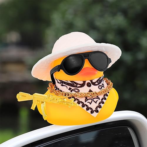 Miniatura 6 de wonuu Decoración de pato de goma para automóvil, accesorios de decoración de tablero de instrumentos de vaquero occidental con mini anillo de