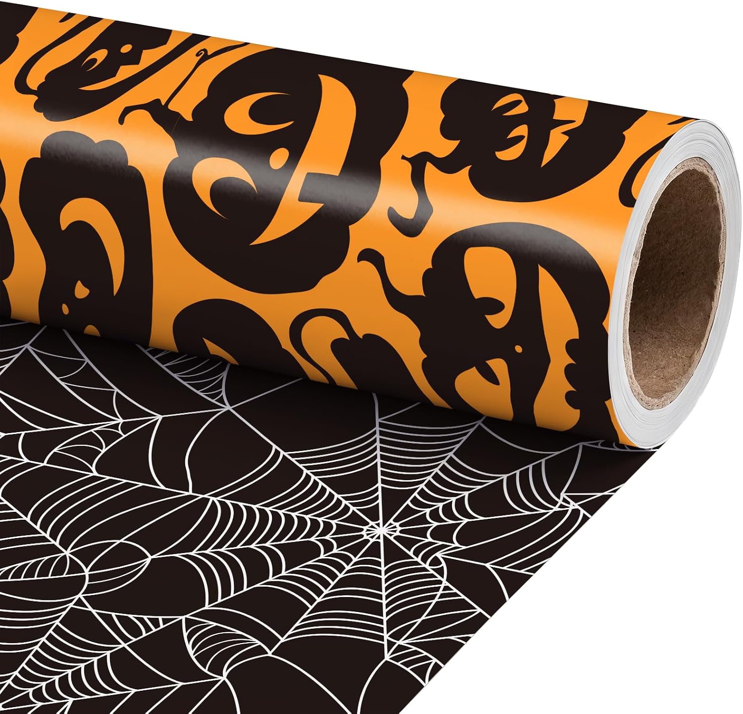 RUSPEPA Reversible Halloween Large Wrapping Paper, Jumbo Roll, Black Spider Web and Orange Ghost Design Gift Wrap Paper for Halloween Party, Trick or Treat, Birthday, Holiday, 30 Inches X 32.8 Feet