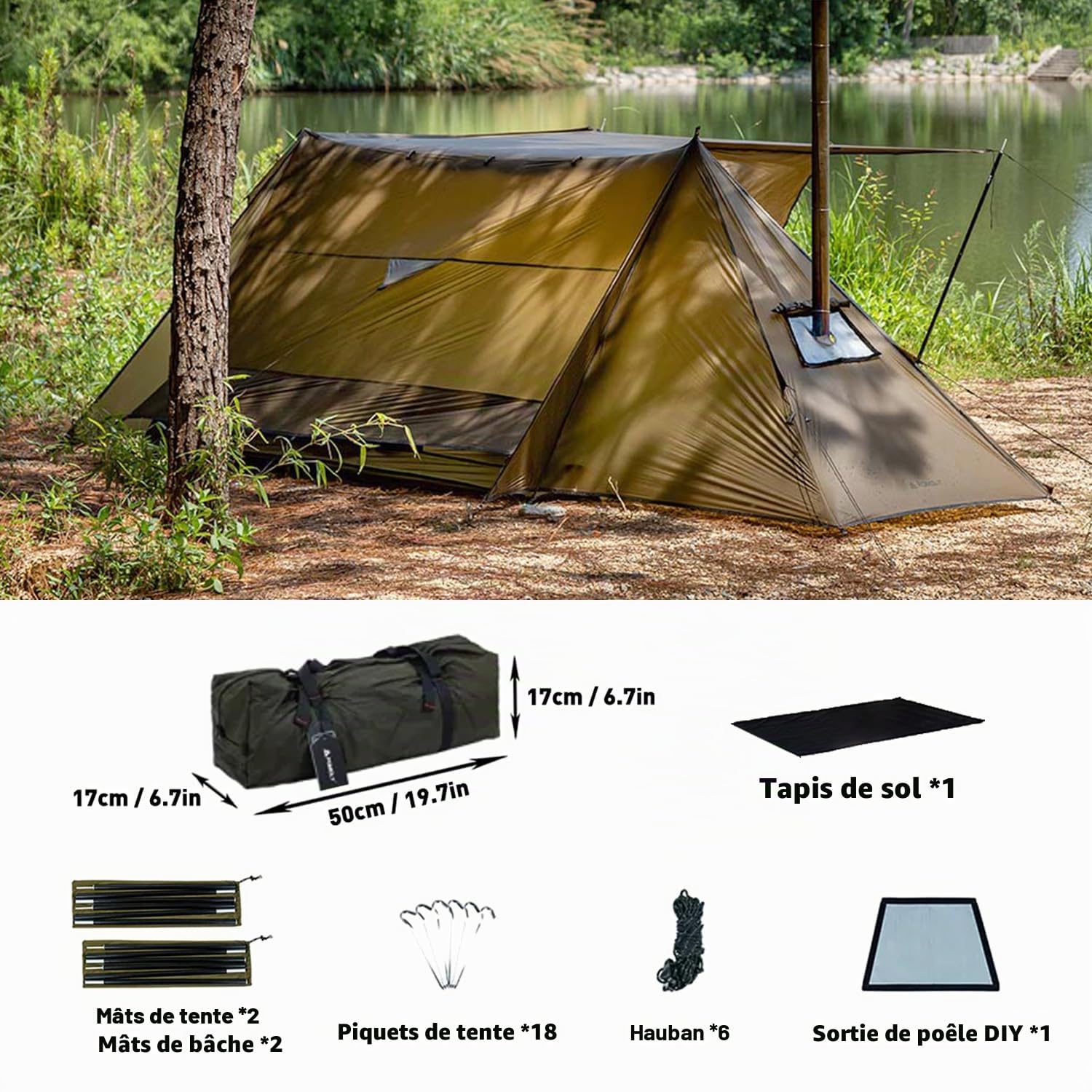 POMOLY Stovehut 20D Tente Ultra légère, Camping extérieur Tente Chaude