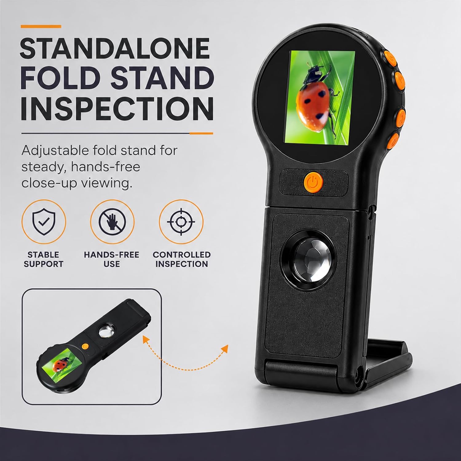 500X Digital Microscope, Handheld and Desktop Dual Use, 2 Inch 178° Wide Screen, Foldable Design, 8 Adjustable LED Lights for Jewelry