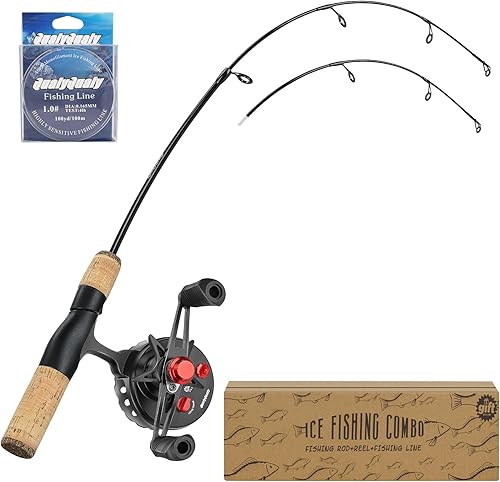Miniatura 10 de QualyQualy Combo de caña de pescar en hielo y carrete de 24 pulgadas M/ML en línea de pesca en hielo, 2 consejos diferentes para lucioperca, panfish