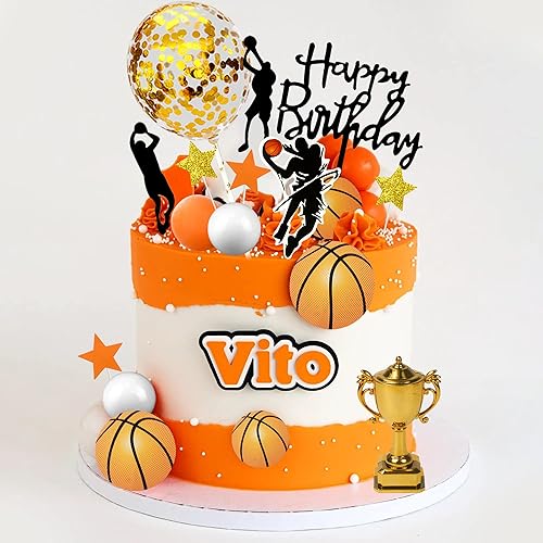 Miniatura 4 de 29 piezas de adornos de pastel de baloncesto decoraciones de pastel de baloncesto con estrellas doradas para niños y hombres baloncesto fiesta de