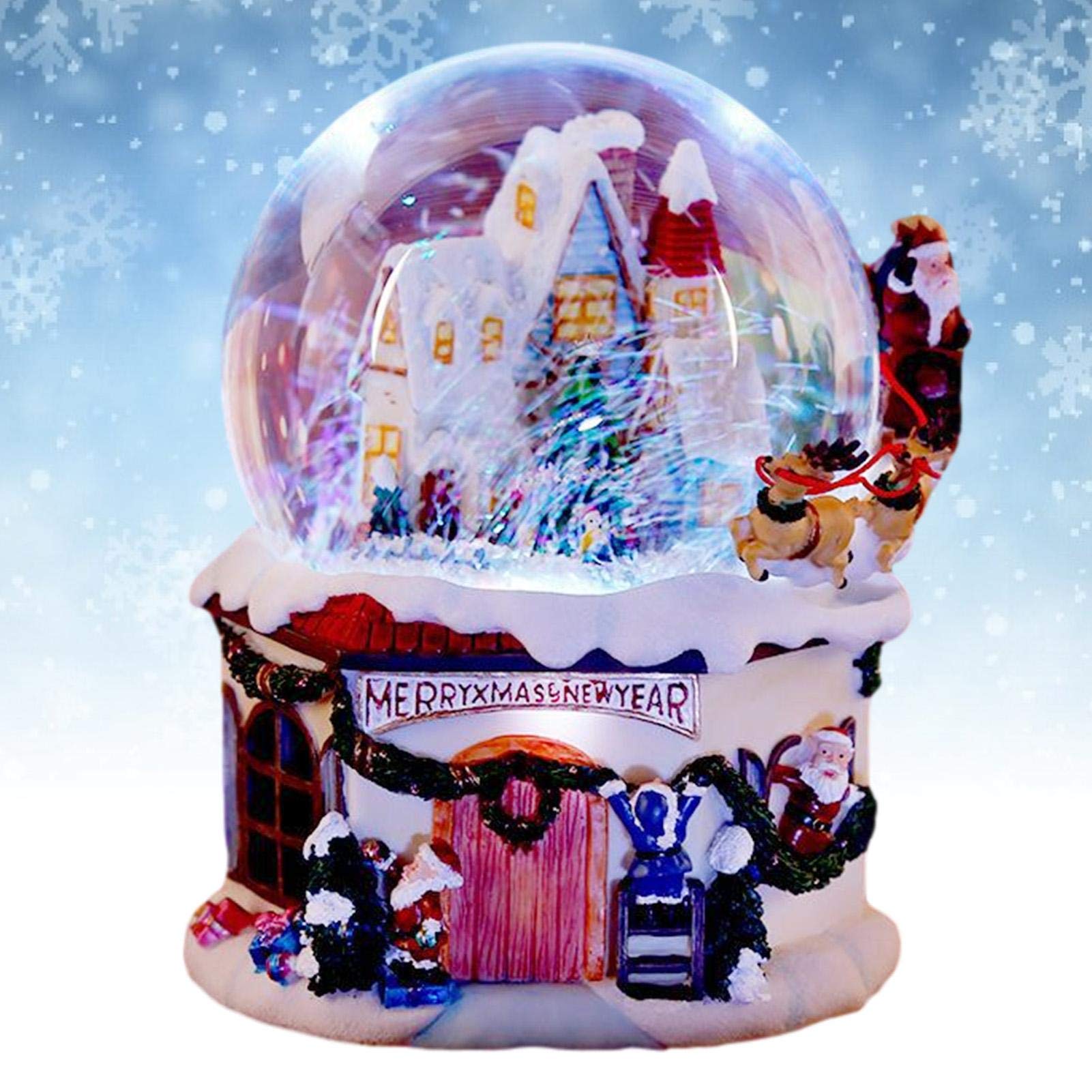 Carillon con Sfera di Natale, Cervo Volante con Casa di Neve di Natale, Palla di Neve Luminosa in Resina Girevole