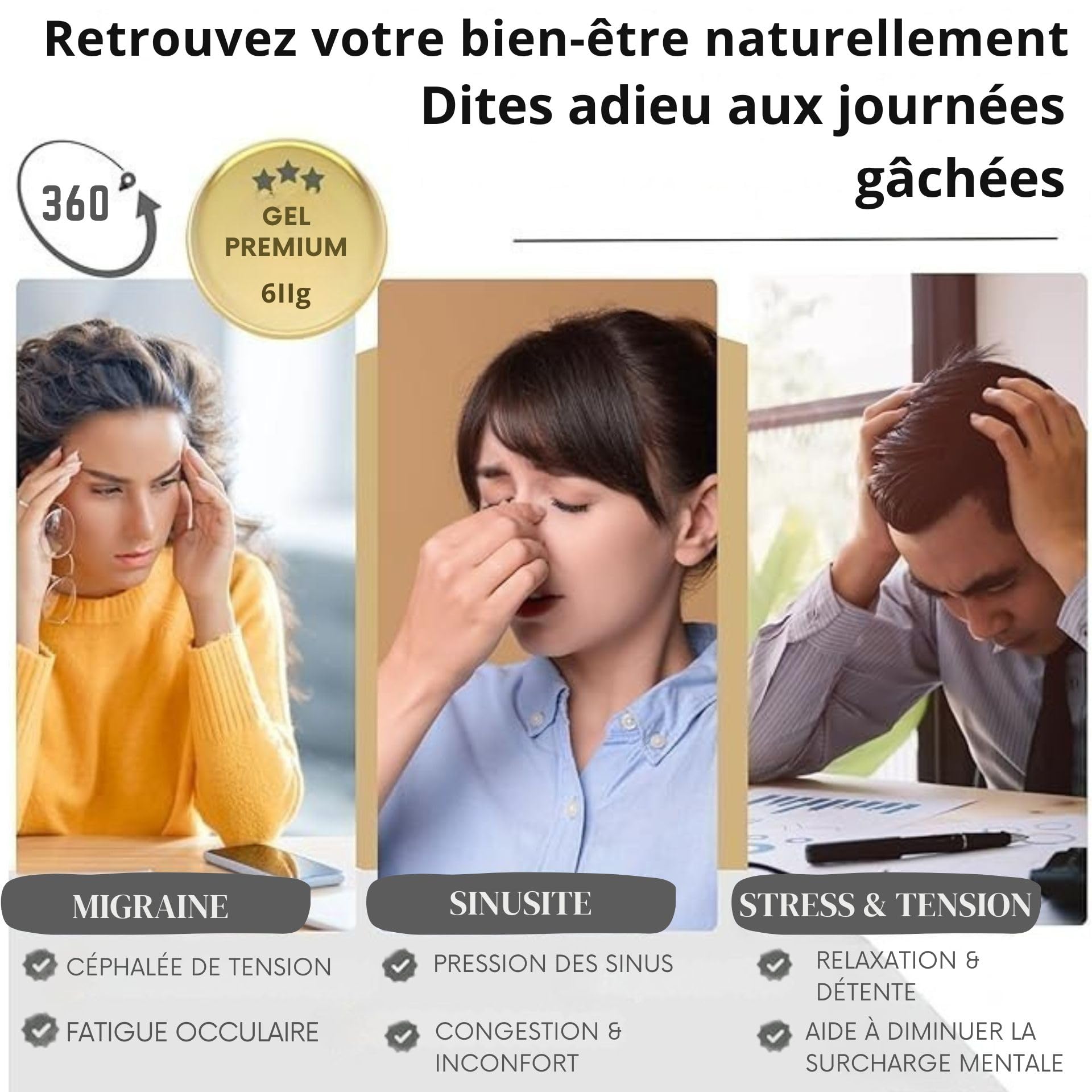 Bonnet Migraine Gel Chaud Froid, Soulagement Rapide Maux de tête et tension | Un geste simple pour calmer les migraines et sinusites, yeux et tempes, effet immédiat naturellement, gel réutilisable