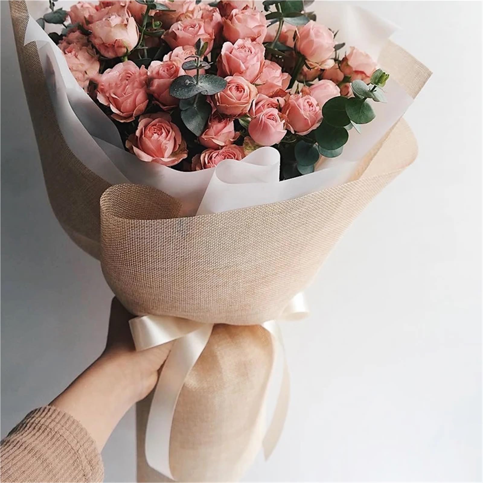 Farbiges Geschenkpapier, Leinen, Blumen-Geschenkpapier, leinenähnliches Aktenpapier, Blumenstrauß, Verpackungszubehör FüR Geburtstag(Light brown)