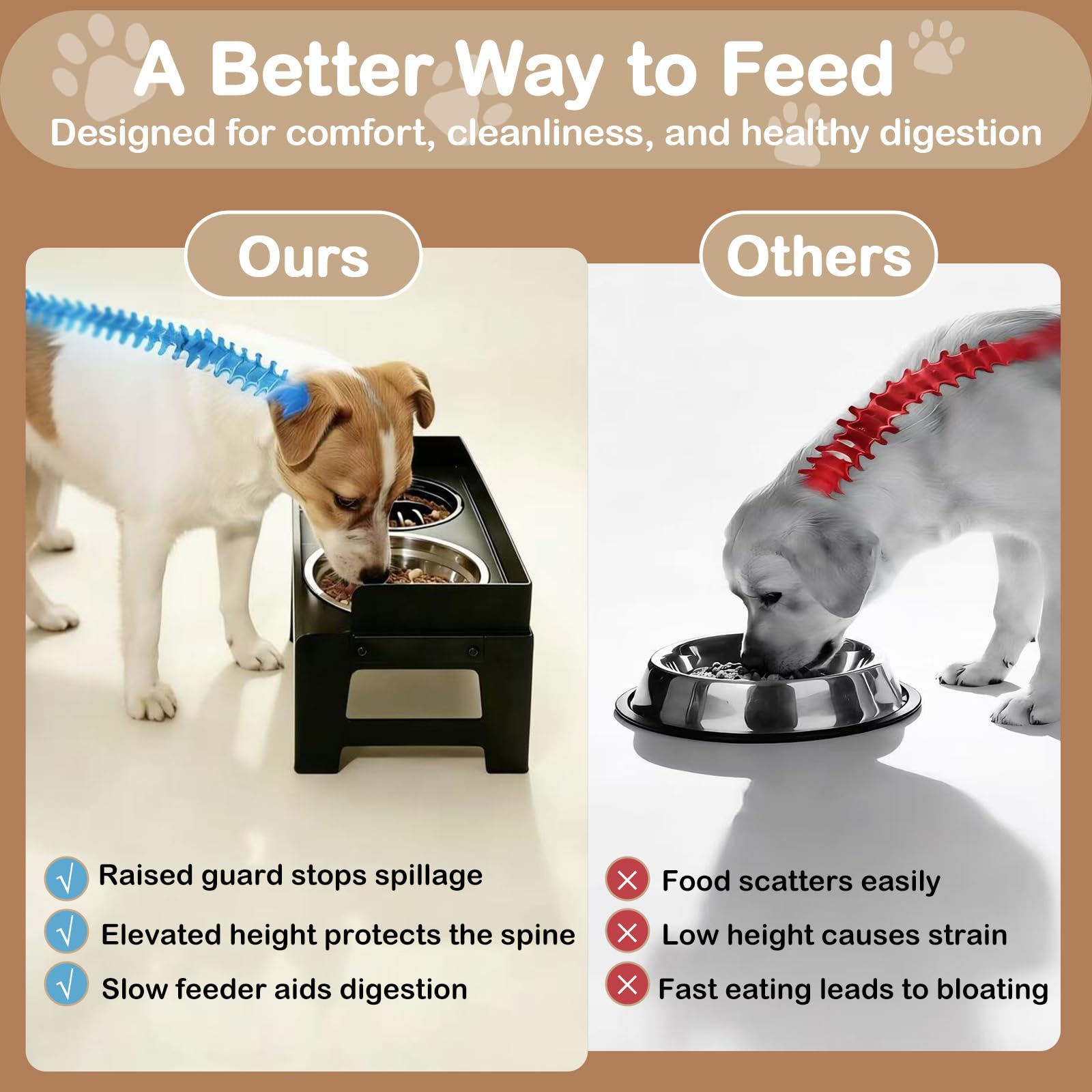 Hundenapf erhöht mit Spritzschutz, 5-Fach höhenverstellbar, Futterstation mit 2 Edelstahlnäpfen & 1 Slow Feeder Napf, rutschfest, klappbar, für kleine bis große Hunde, Schwarz