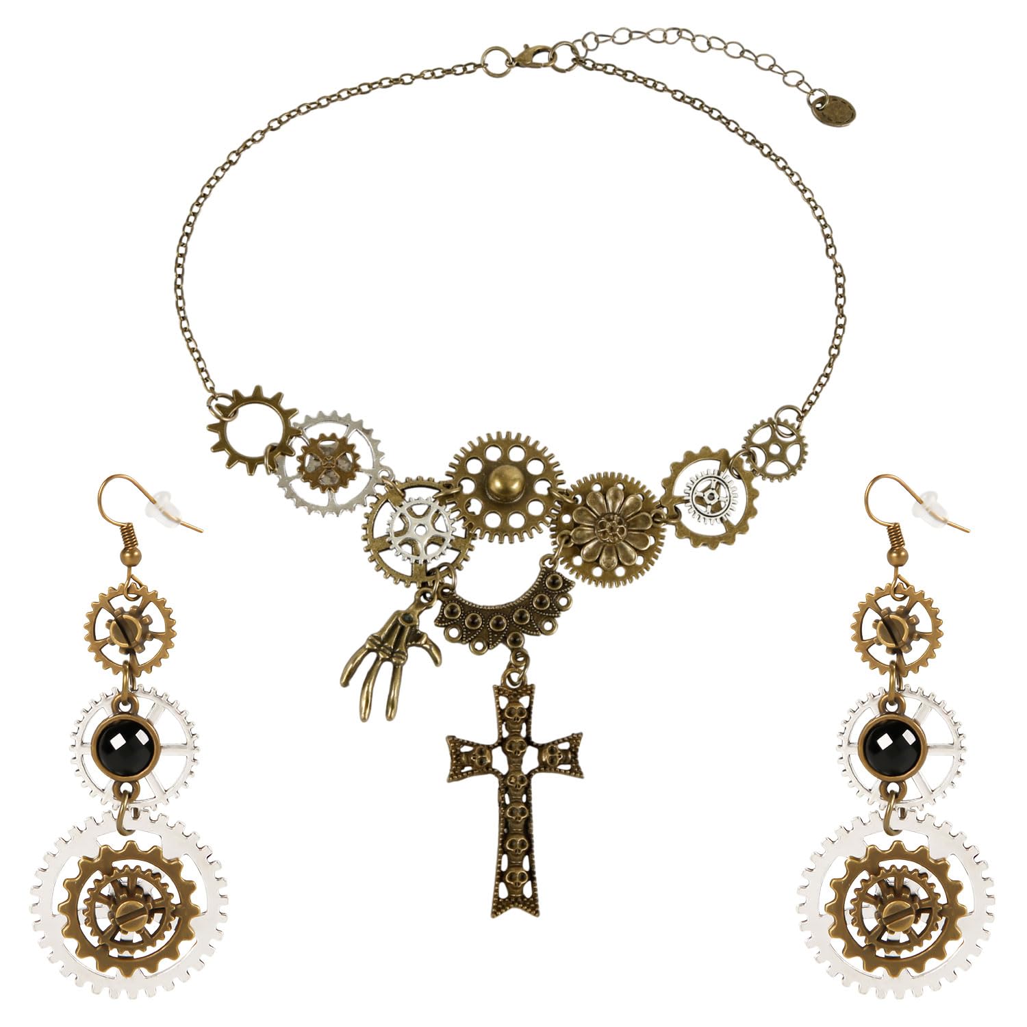 Set Gioielli Steampunk HOWAF - Collana, Orecchini E Anello Con Ingranaggi | Accessori Costume Punk - Foto 12