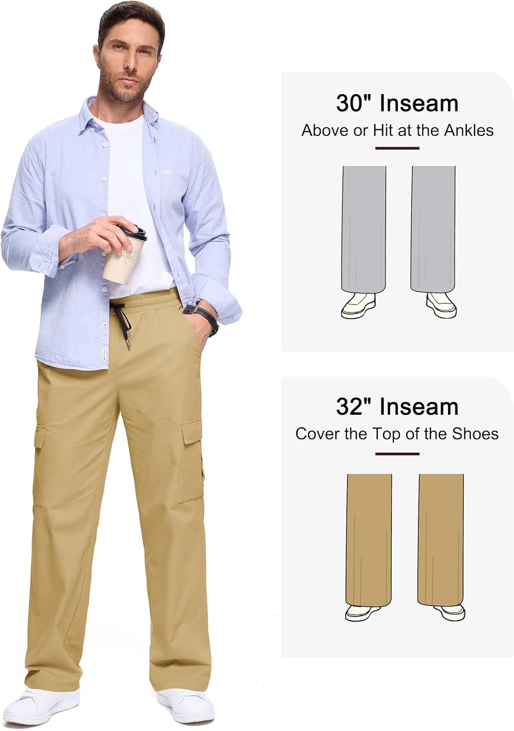 Men's Casual Cargo Pants 30/32/34/36 Tall Inseam Hiking Pants Workout Joggers Loose Straight Sweatpants for Men - Image 7