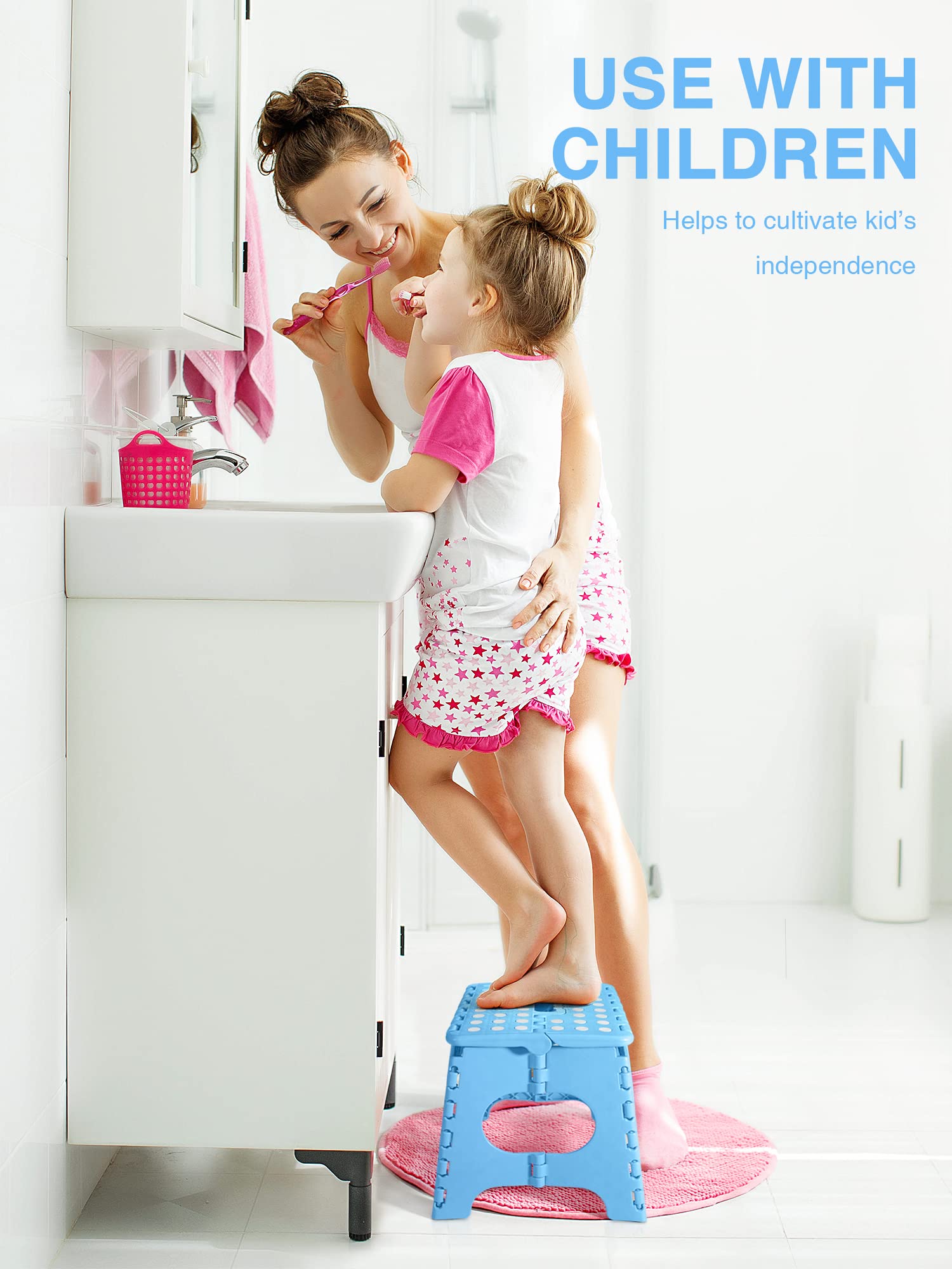 Dyforce Sgabello pieghevole da 28 cm, resistente, per bambini, resistente, per adulti, sgabelli compatti, sgabello leggero per bambini, per cucina, bagno, può contenere fino a 136 kg (blu)