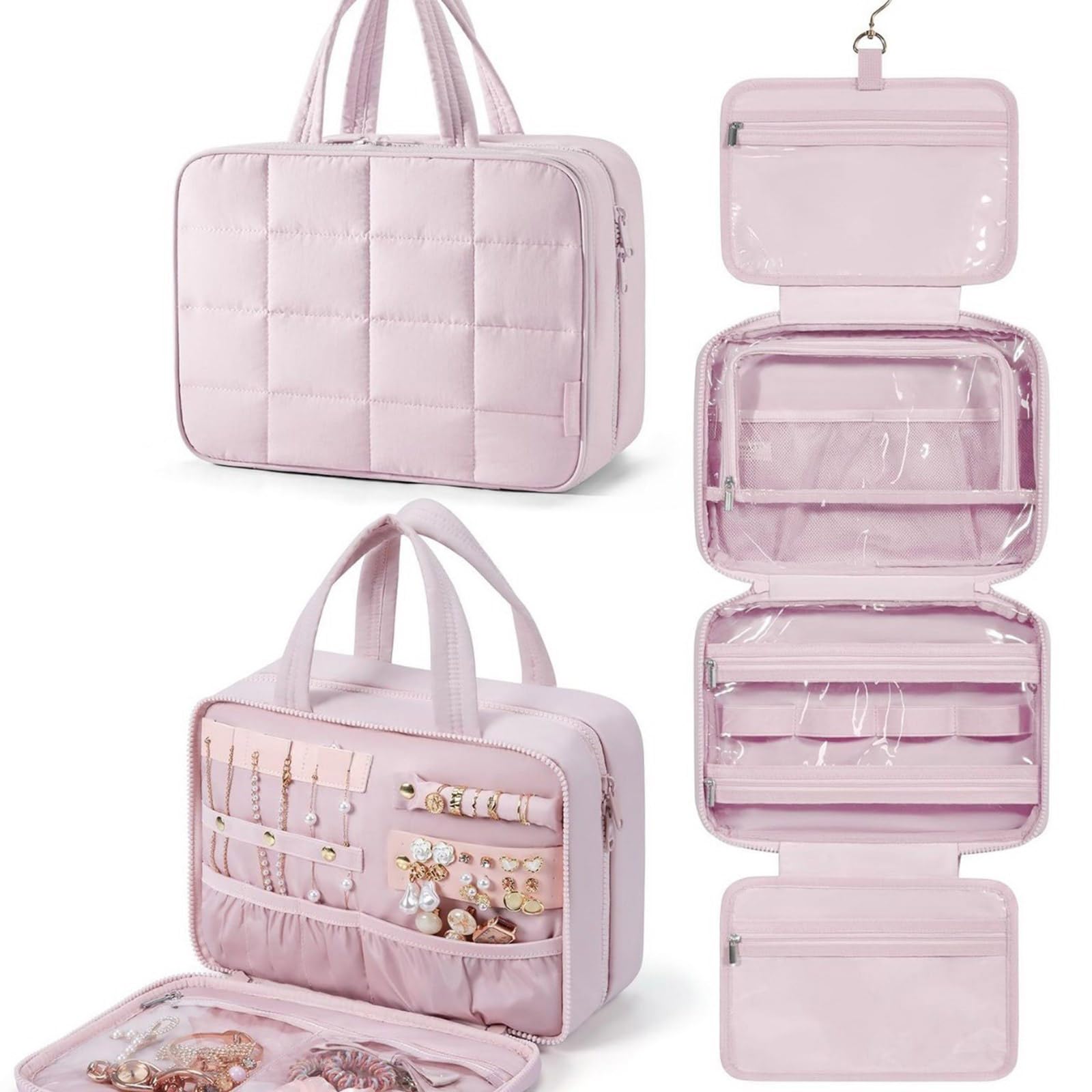 Trousse de toilette de voyage à suspendre, plusieurs compartiments, polyester imperméable, trousse de maquillage ergonomique pour voyage d'affaires, trousse de toilette suspendue pour camping, beige