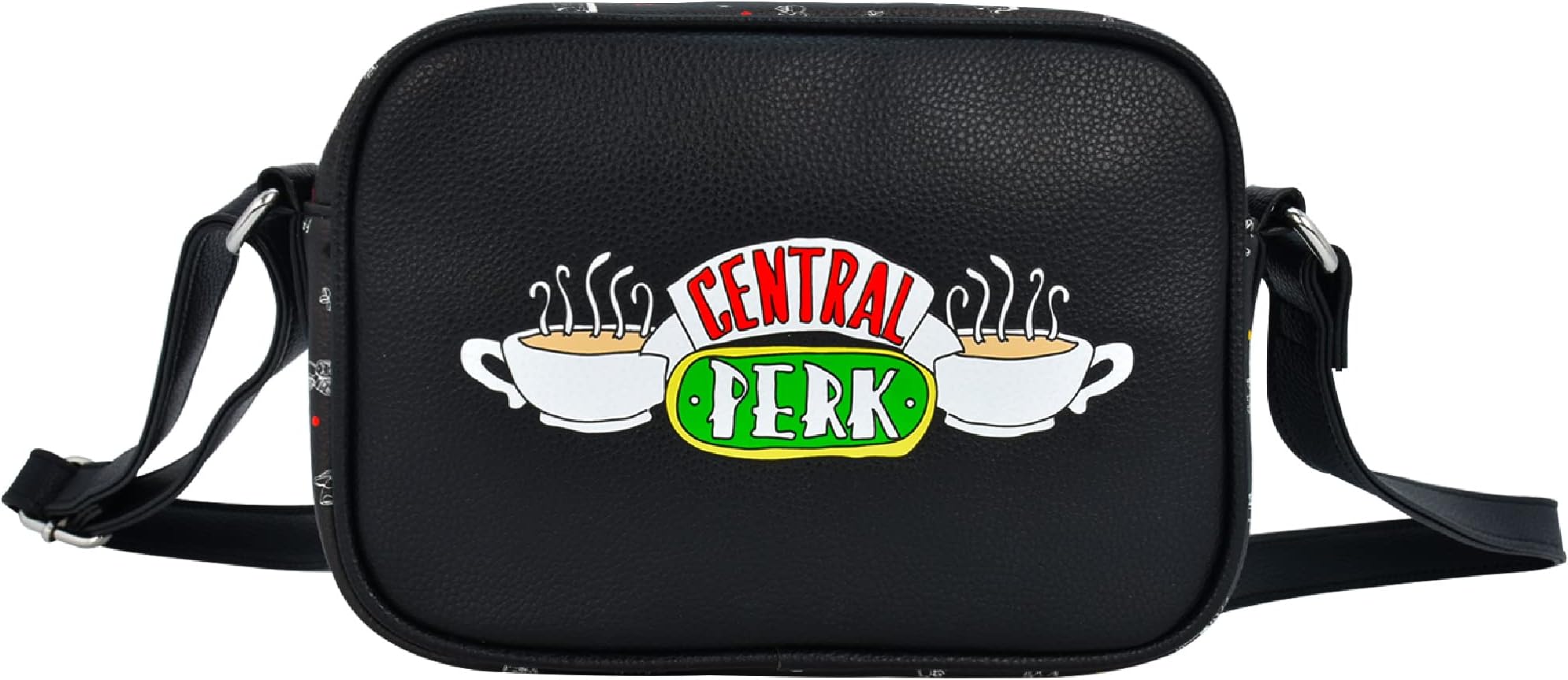 Danielle NicoleDANI Friends Central Perk Logo Crossbody Bag, Purse for Women, Black, Black, 9 Inch