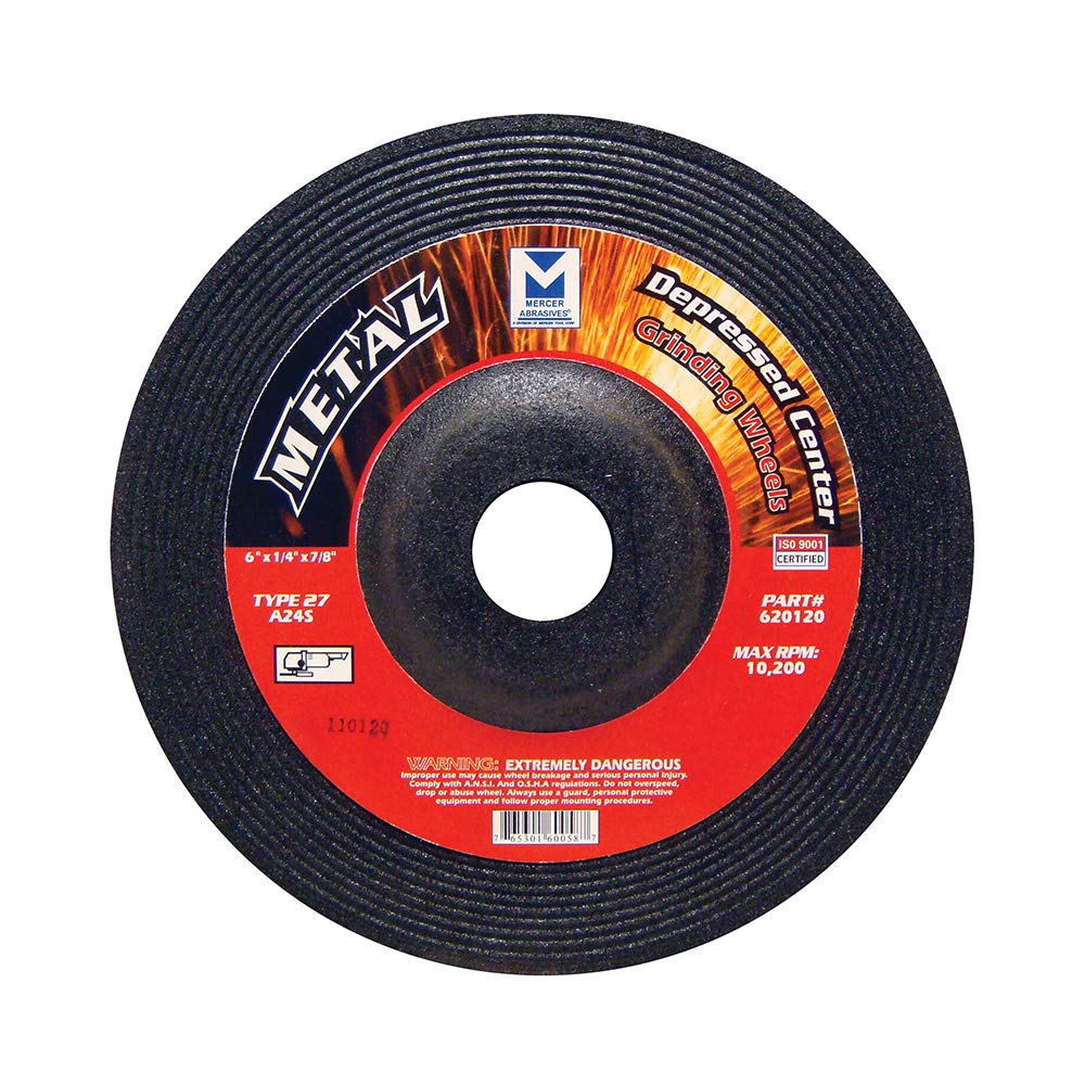 Mercer Industries Depressed Center Grinding Wheel, (25 Pack), 6" x 1/4" x 7/8"