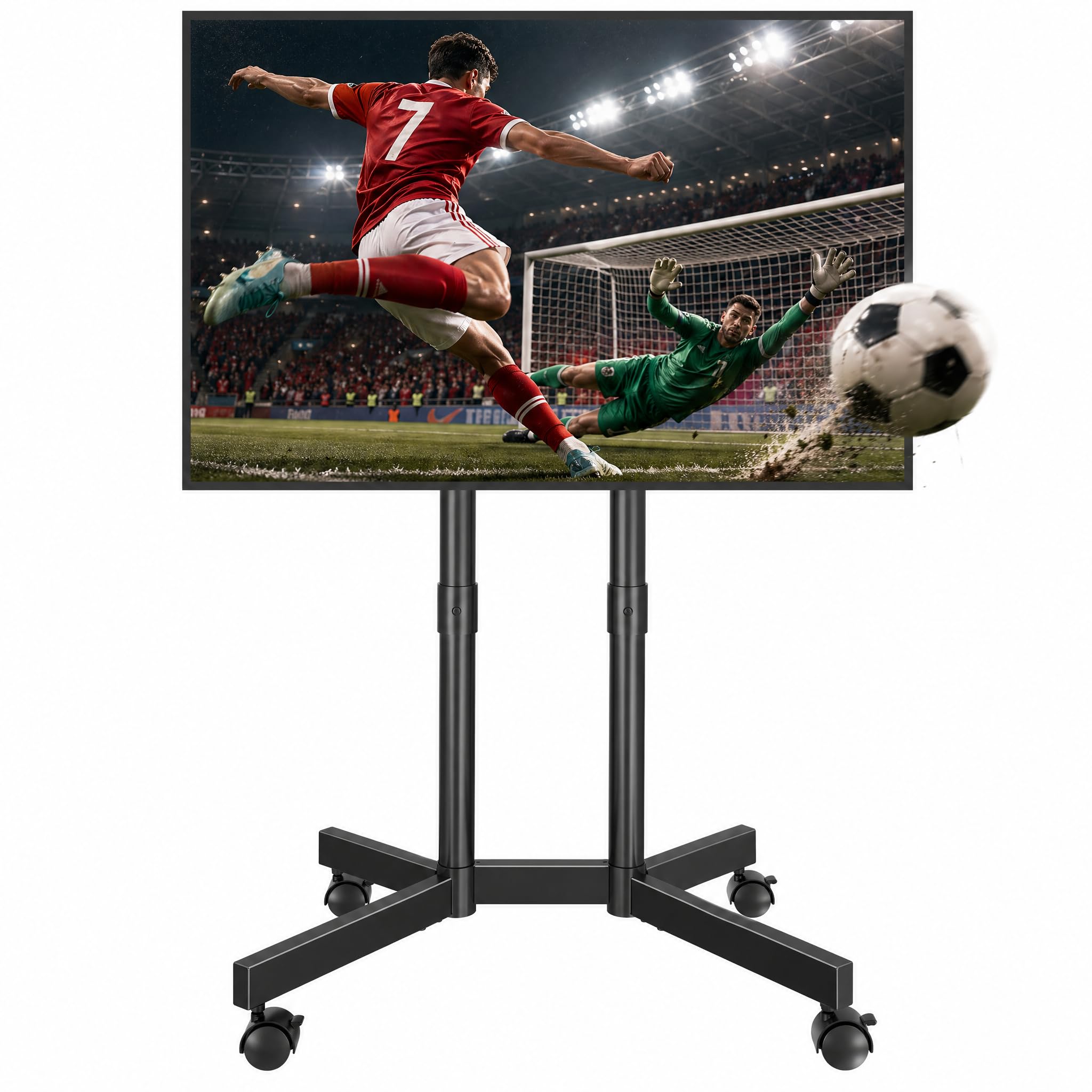BONTEC Support TV sur Pied Universel, Pied télévision sur roulettes 32-70 Pouces, Hauteur réglable, Double Colonne Stable, roulettes verrouillables 360°, VESA 400x400, sans percer, Gestion câbles