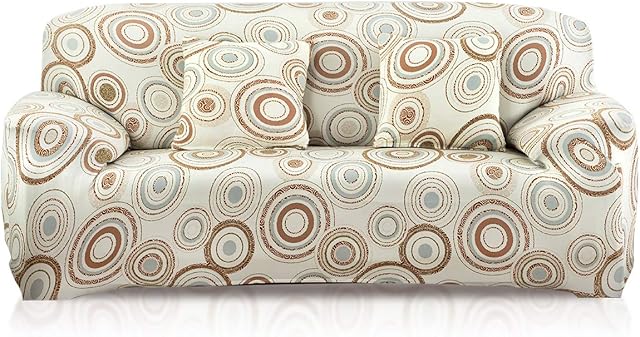 PETCUTE Sofa Covers 3 seater Furniture Protector Floral Printed Cover Elastic Slipcover Seater Cover Sofa Slipcover for Livingroom All-season,Creamy-white