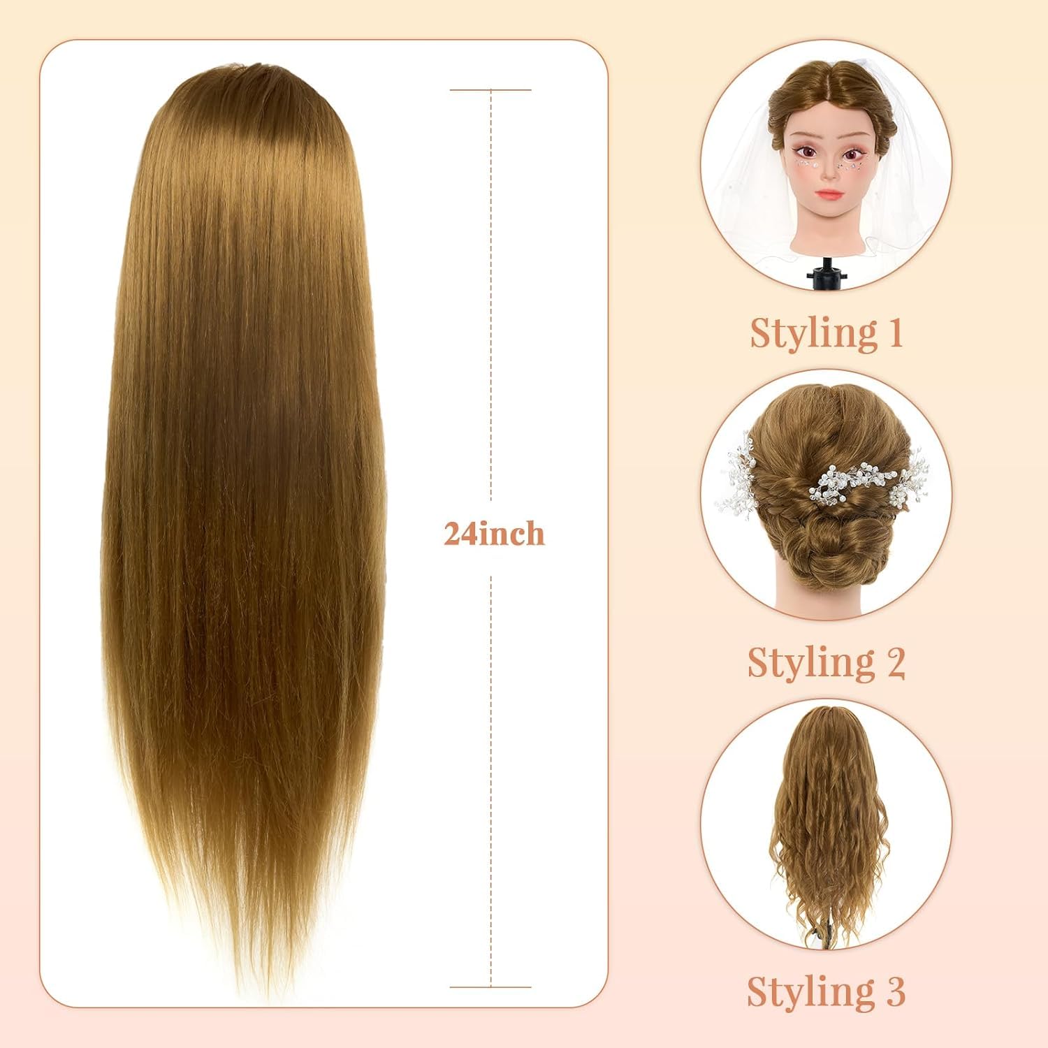 Neverland Cabeza de Peluqueria 24" 50% Pelo auténtico Cabeza Para Peinar Cabeza Maniqui Peluqueria Maniquí Muñeca para Peluquería con Soporte + Accesorios de Peinado DIY