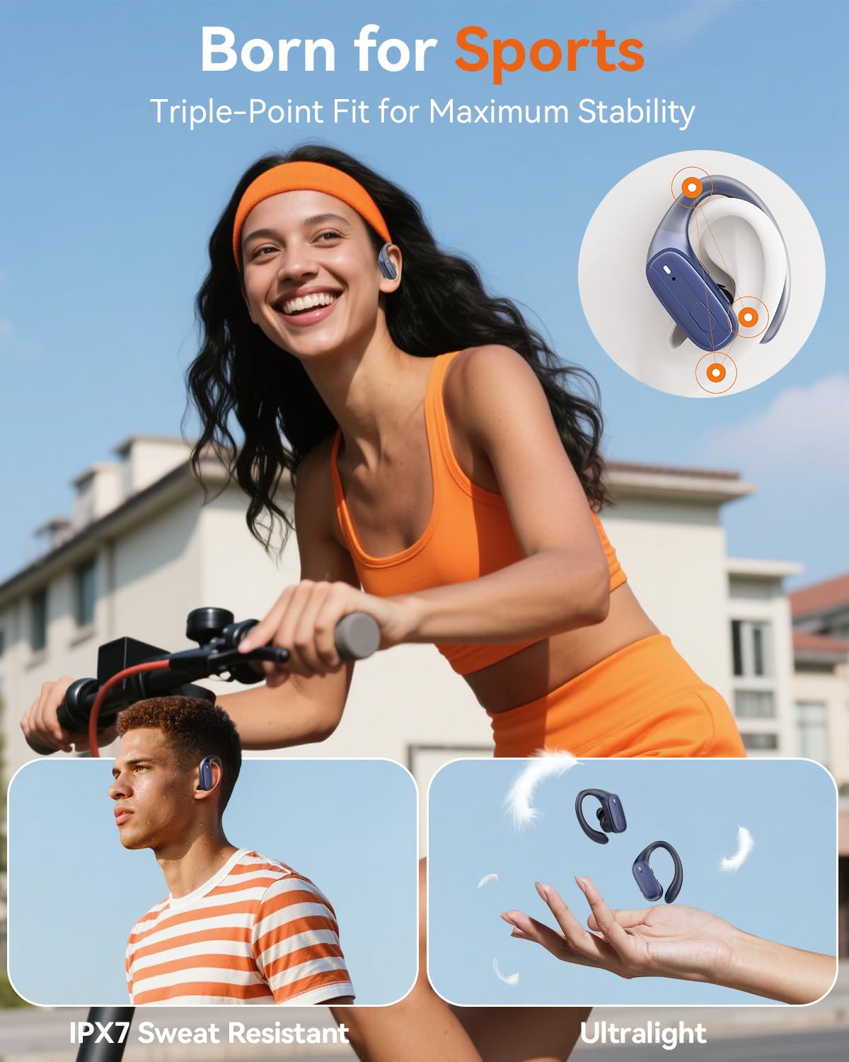Auricolari Bluetooth Sportivi Con Microfono ENC 50 Ore Batteria - Dettaglio