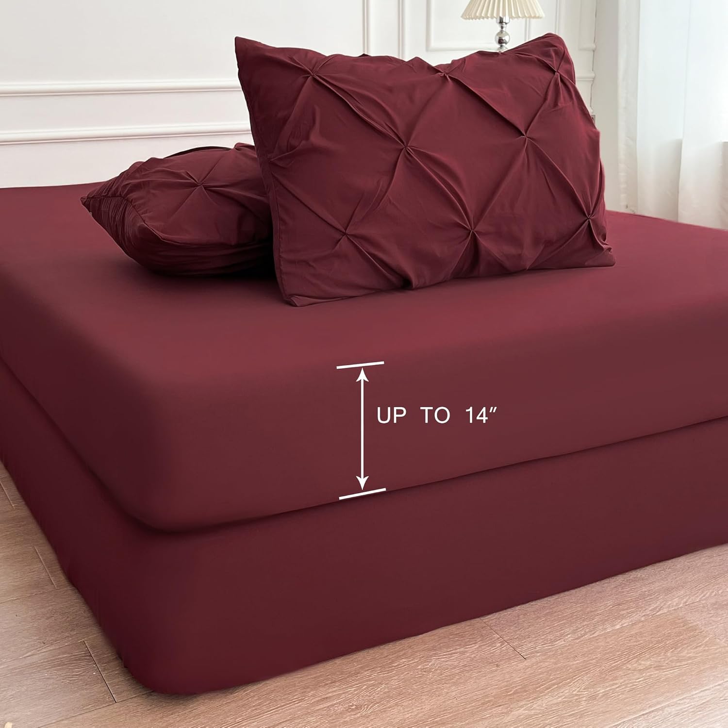 Maple&Stone Burgundy Comforter Set Queen, 7 Pieces Bed in a Bag Queen, Pintuck Bedding Sets with Comforter, Sheets, Pillowcases & Shams - Burgundy - Image 4