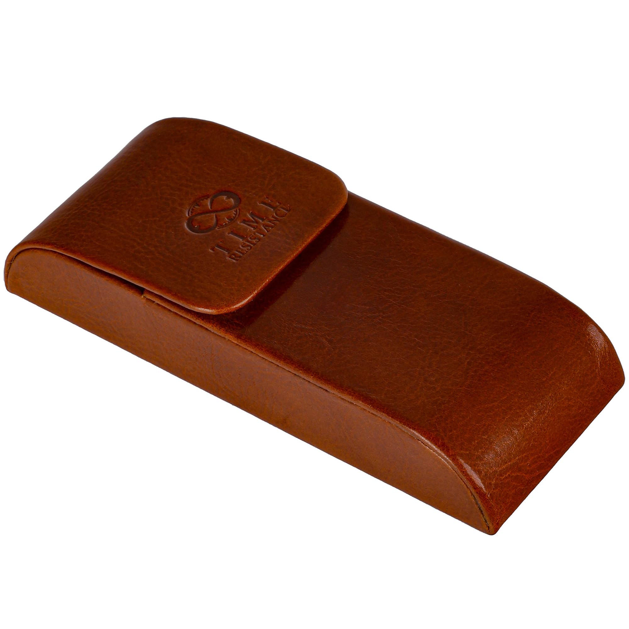 Time Resistance Unisex Cognac Brown Leather Glasses Case - Hard Shell Leather Glasses Case – Eyewear Holder