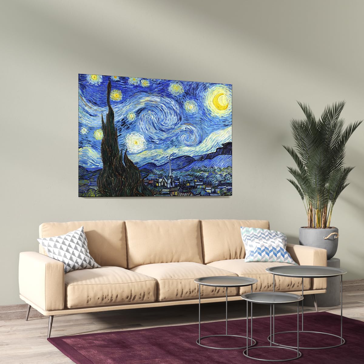La Noche Estrellada | Vincent van Gogh | Post-impresionismo | Cuadro Canvas Wall Art | Impresion Giclee lienzo algodon puro | Bastidor 3cm