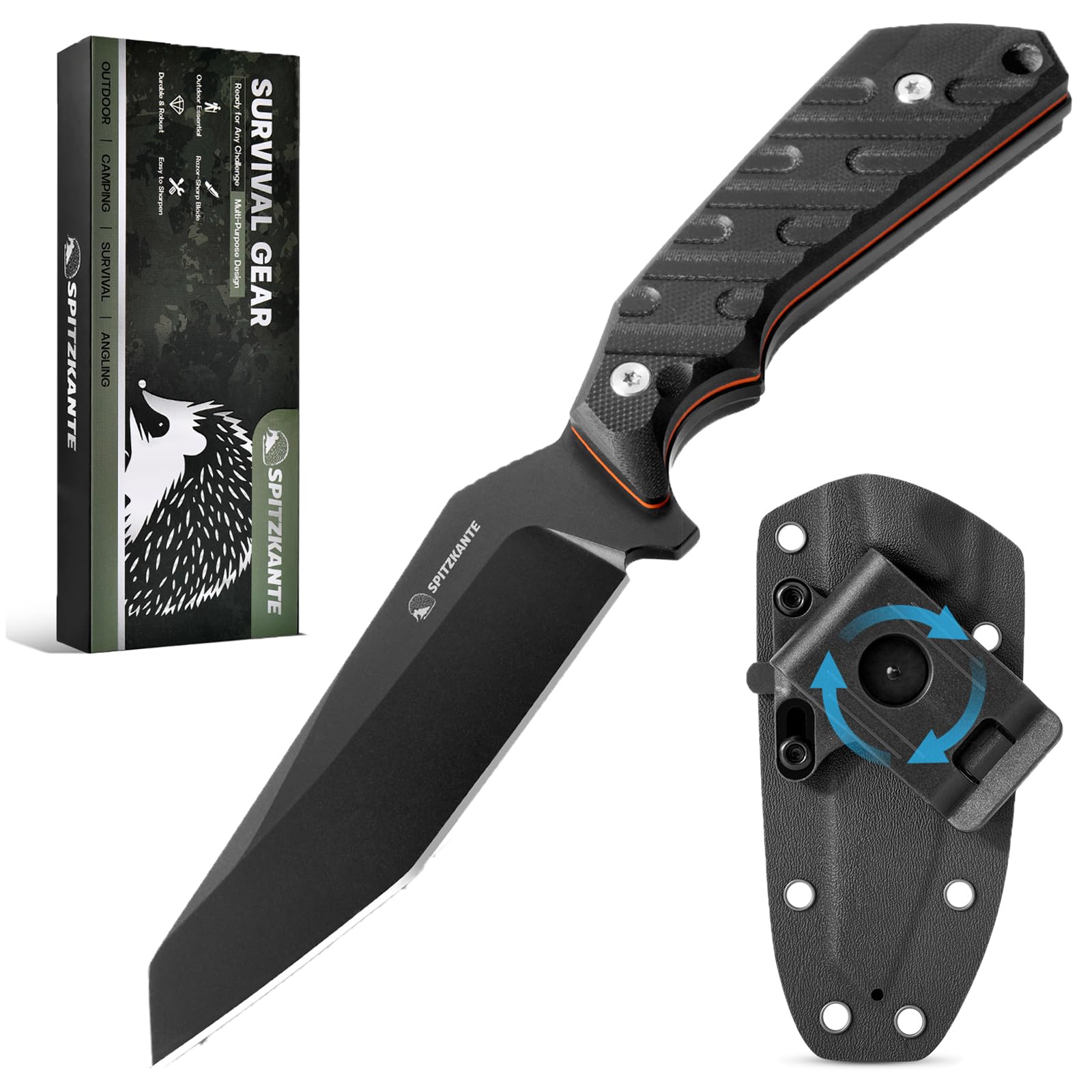 Coltello Da Collo Fodero In Kydex E Clip Da Cintura Regolabile, Lama Da 10,6 cm Acciaio D2, Coltello Lama Fissa, Manico In G10 Tutto Nero