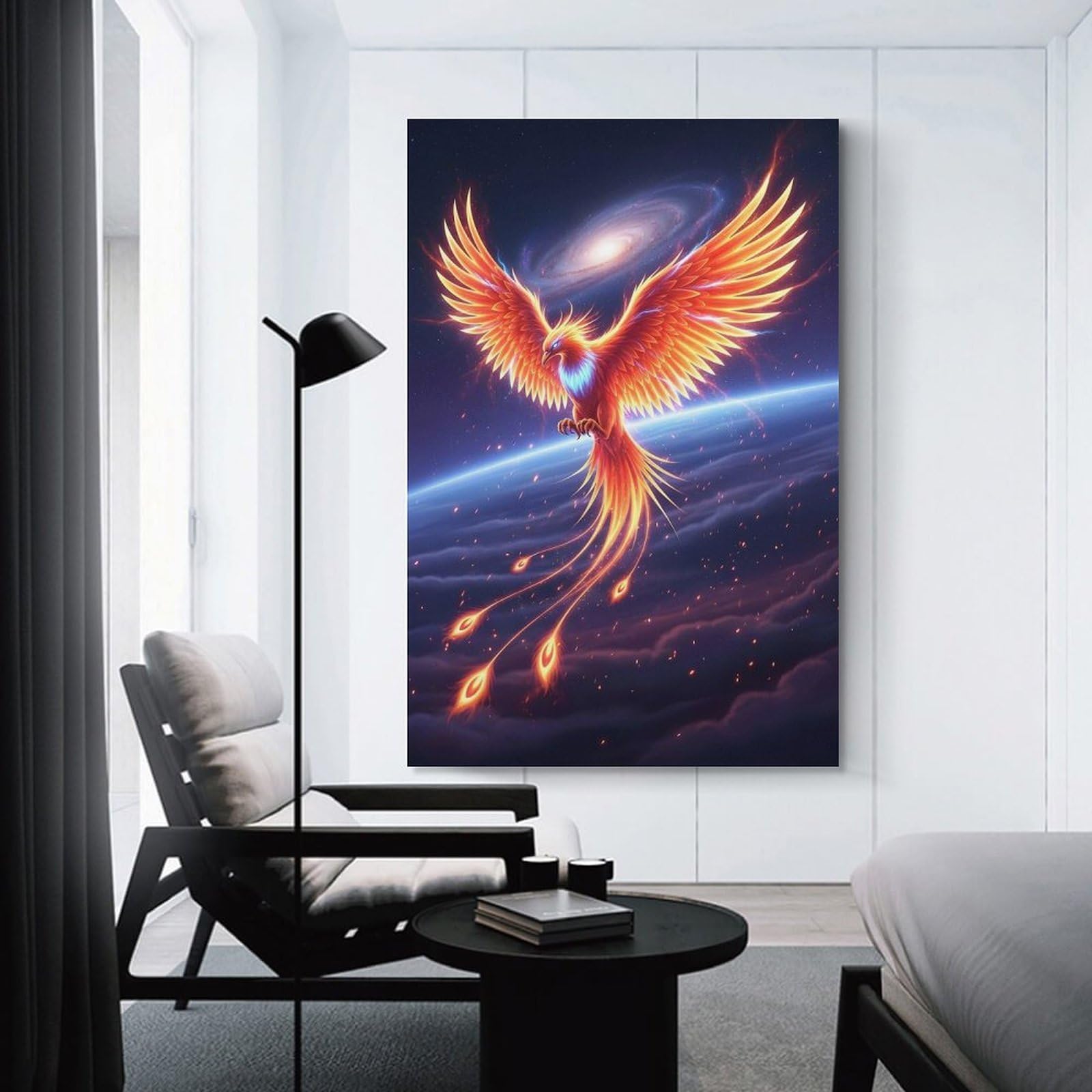 Junmoney Wall Art Print Fiery Phoenix Rising in Space, 20x30inch(50x75cm), for Living Room, Bedroom Or Apartment Walls, Modern Wall Decor for Cosy Interiors